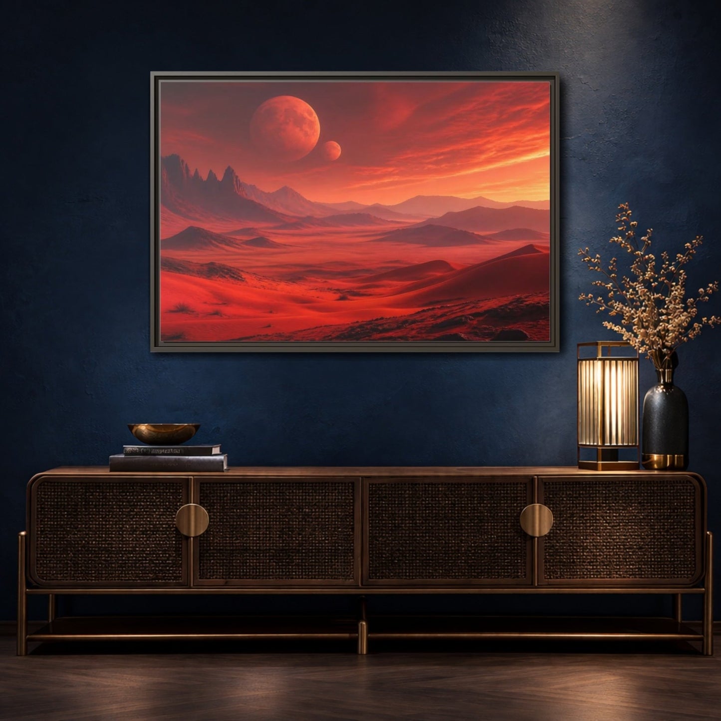 Science Fiction Red Planet Landscape Framed Canvas Wall Art Print – Realistic Living Room, Above Console Table - YesArtYes