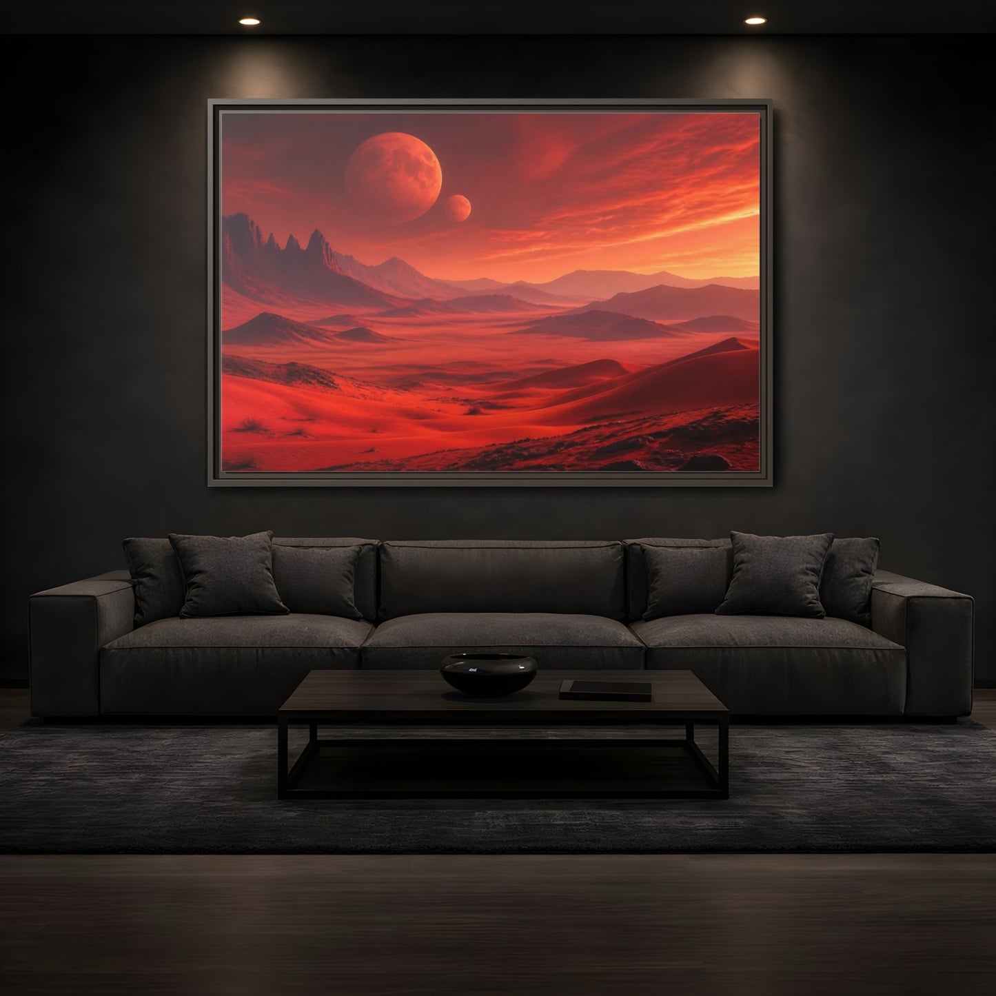 Mockup 3. Science Fiction Red Planet Red Planet Landscape shown as stretched canvas wall art