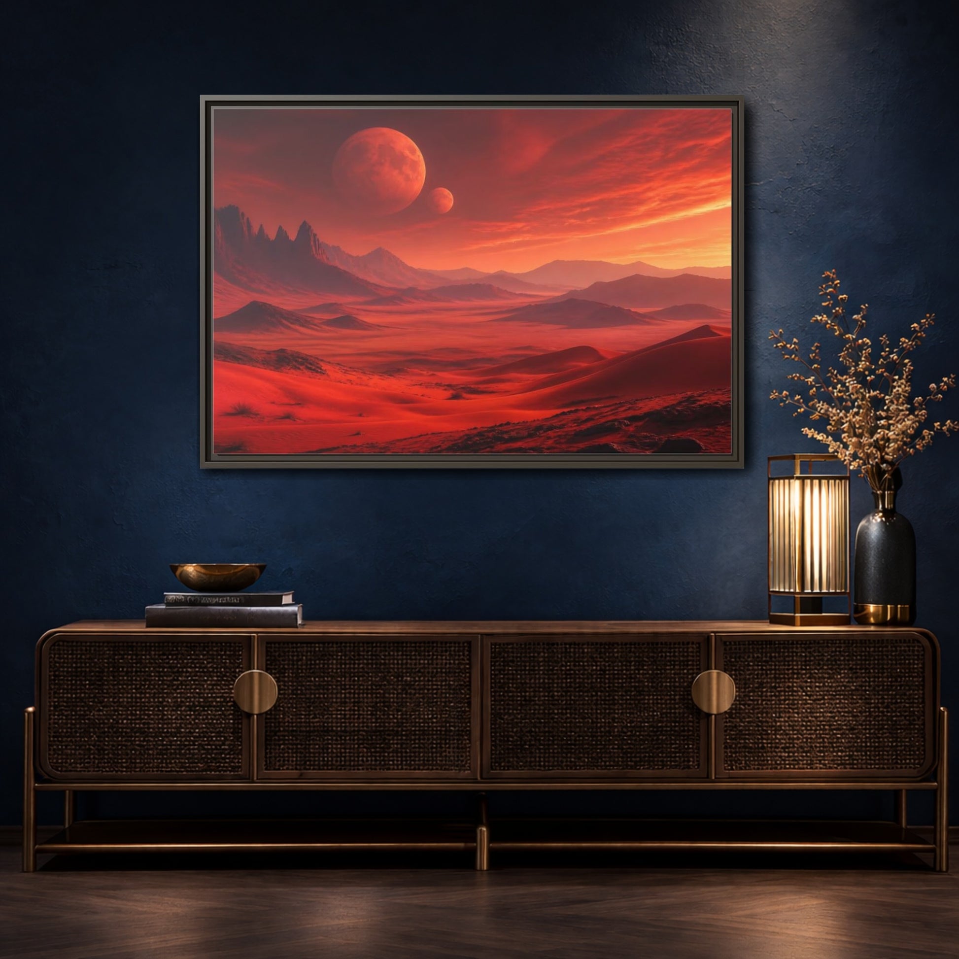 Mockup 4. Science Fiction Red Planet Red Planet Landscape shown as stretched canvas wall art