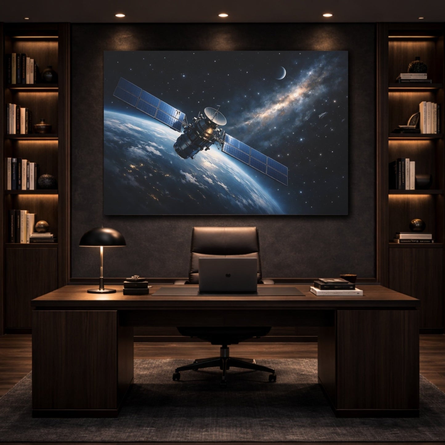 Science Fiction Satellite Blue Space Earth - Canvas Wall Art Print - YesArtYes