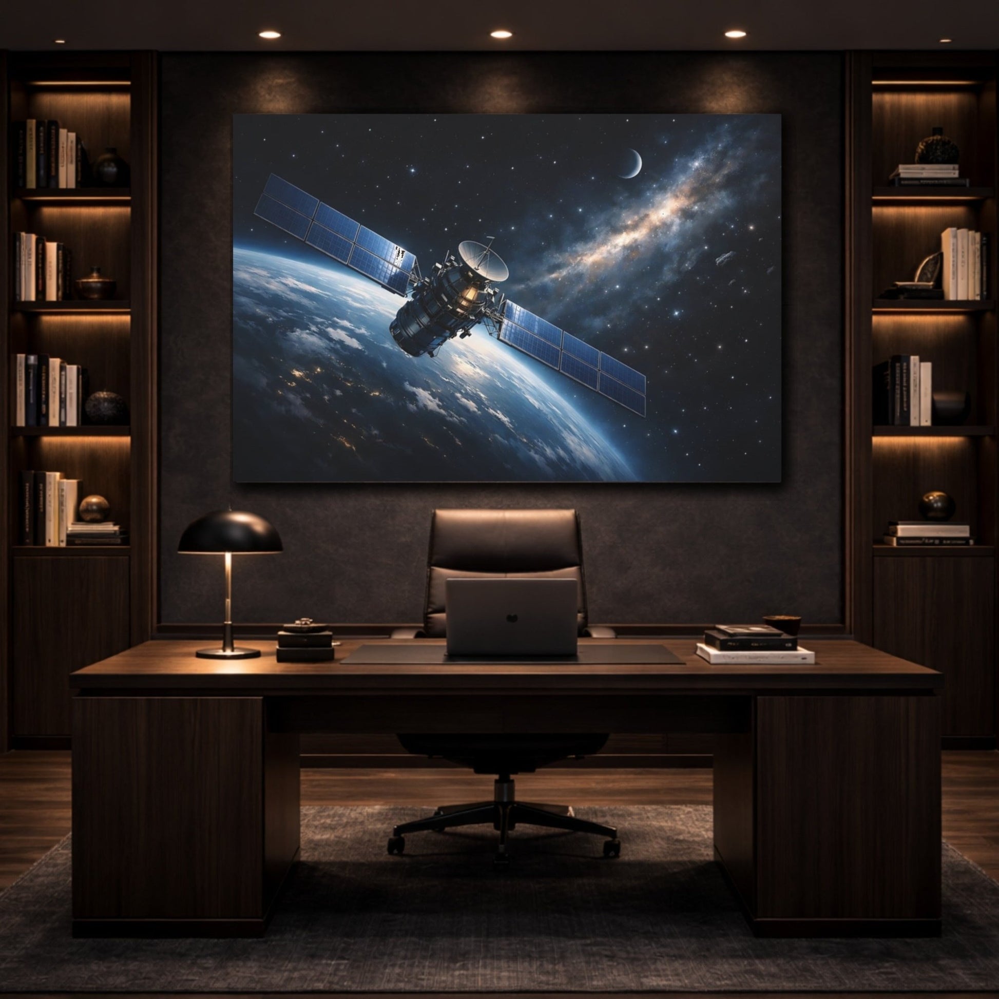 Science Fiction Satellite Blue Space Earth - Canvas Wall Art Print - YesArtYes