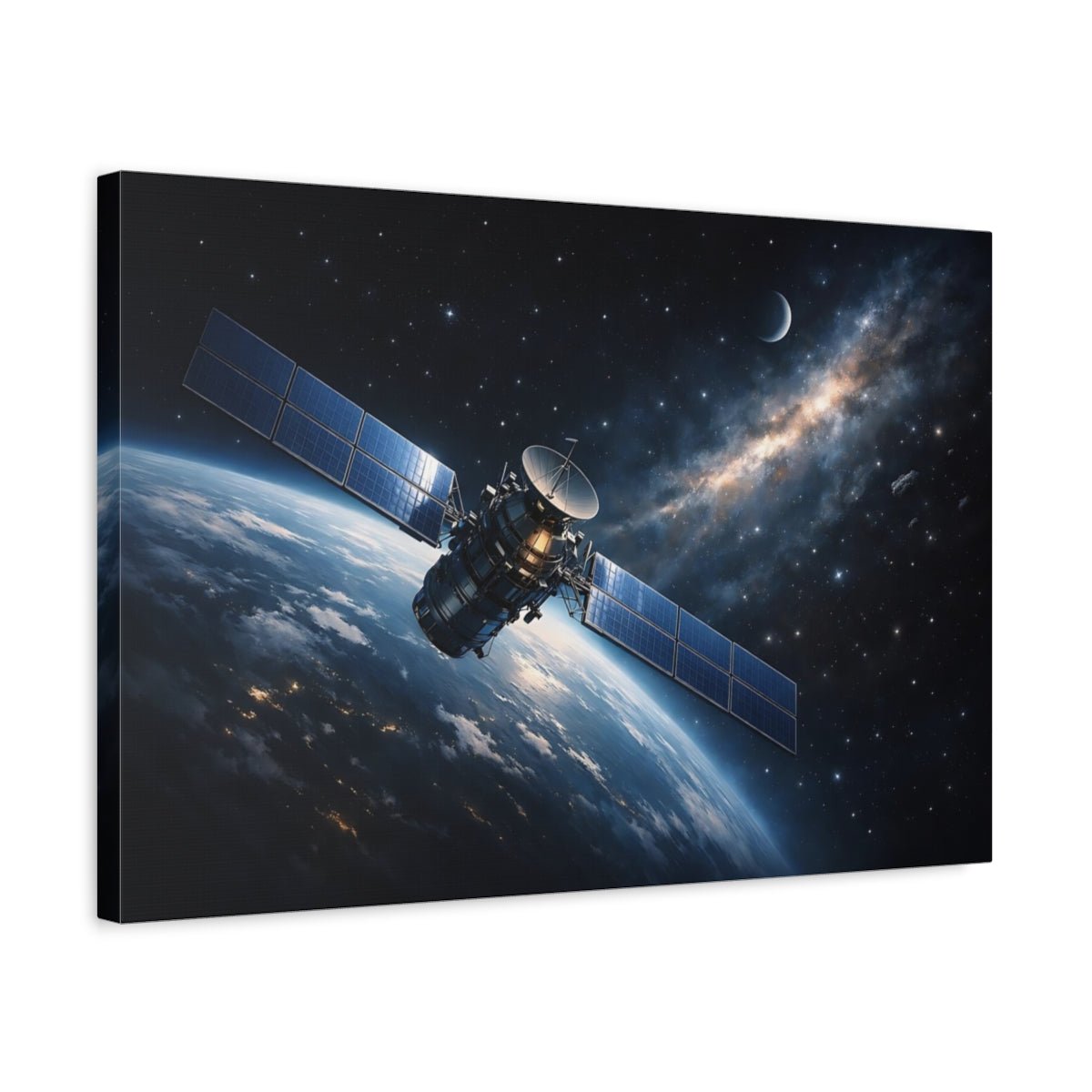 Science Fiction Satellite Blue Space Earth - Canvas Wall Art Print - YesArtYes