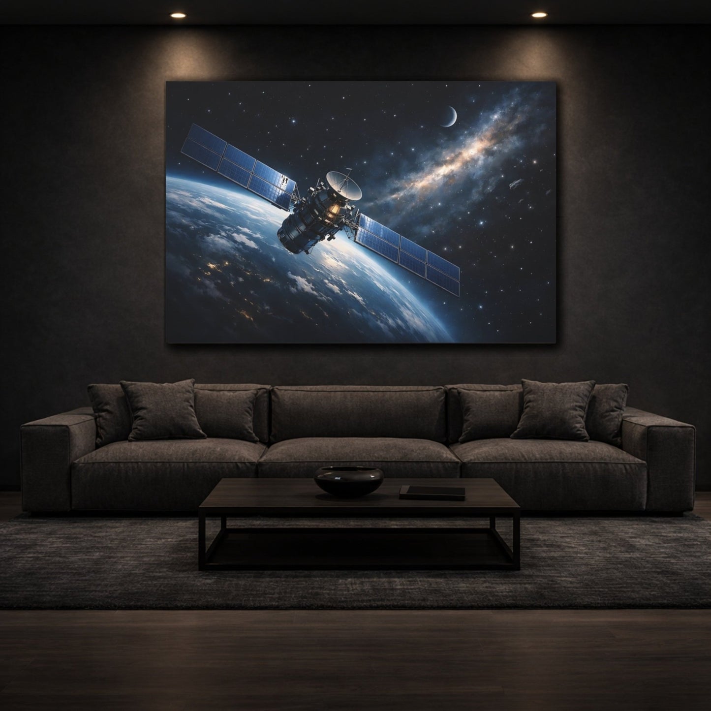 Science Fiction Satellite Blue Space Earth - Canvas Wall Art Print - YesArtYes