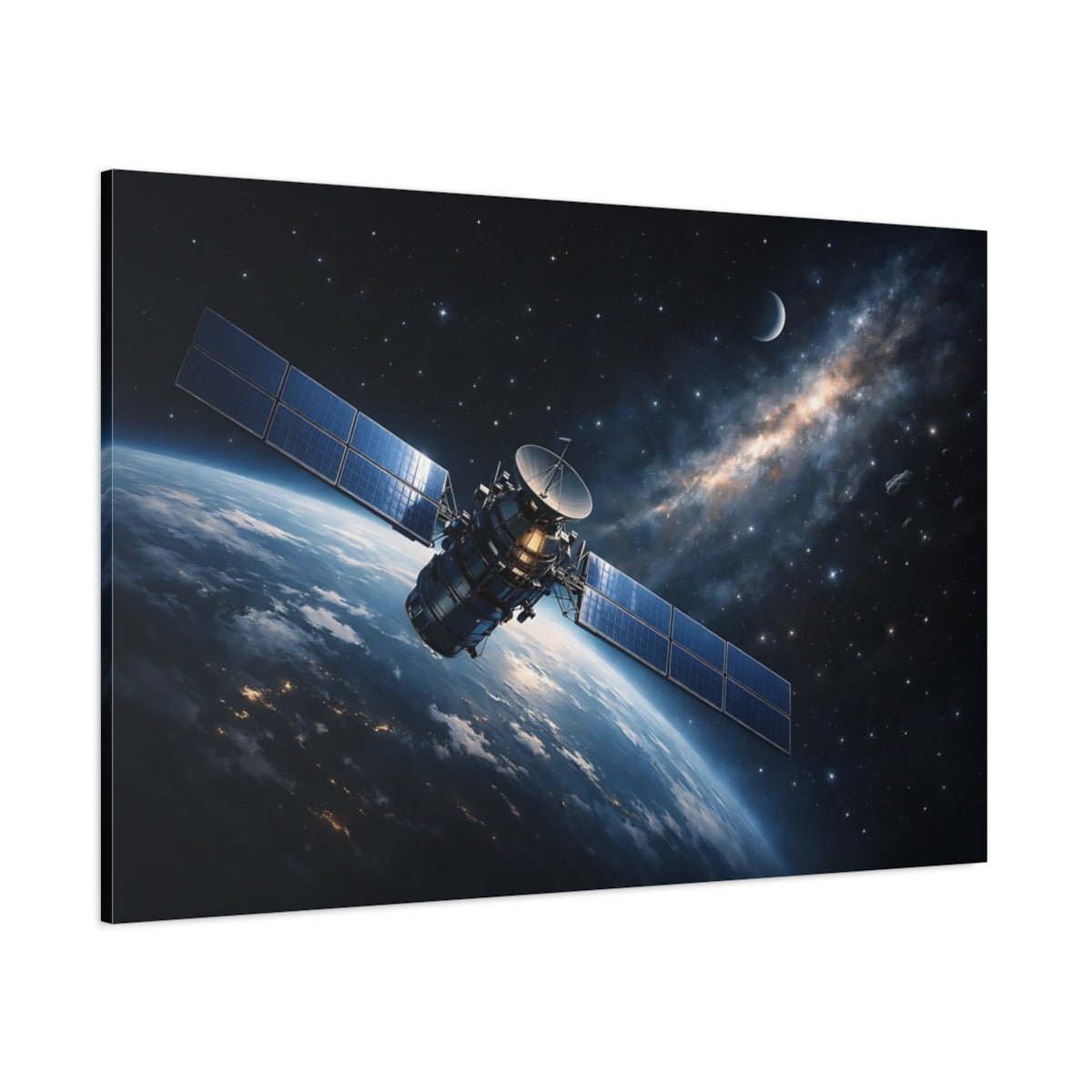 Science Fiction Satellite Blue Space Earth - Canvas Wall Art Print - YesArtYes