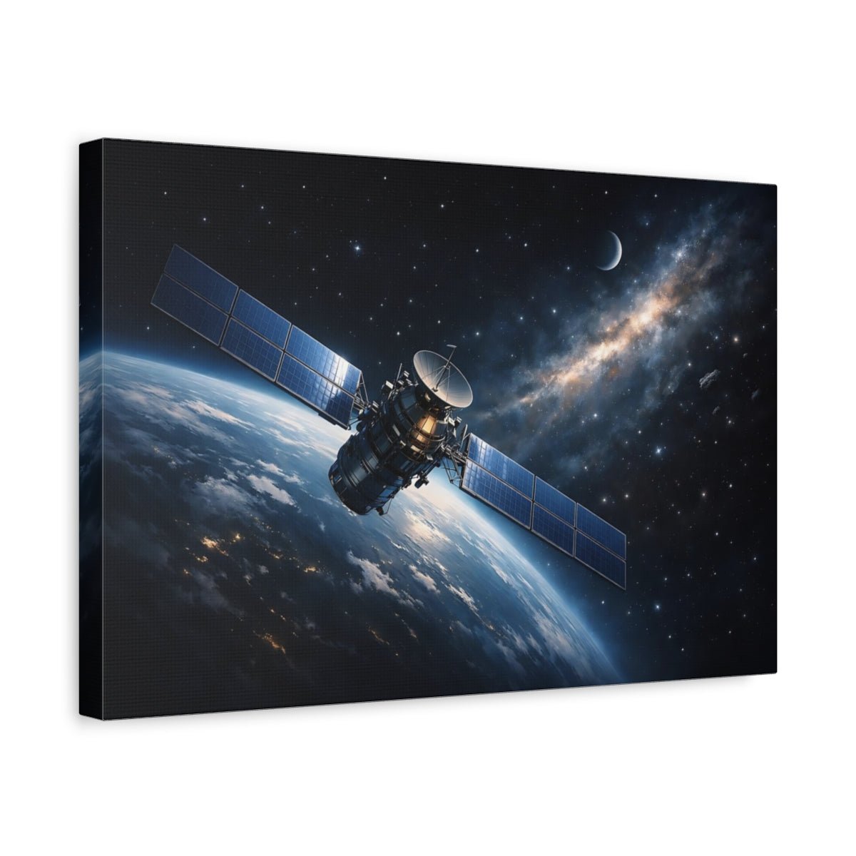 Science Fiction Satellite Blue Space Earth - Canvas Wall Art Print - YesArtYes