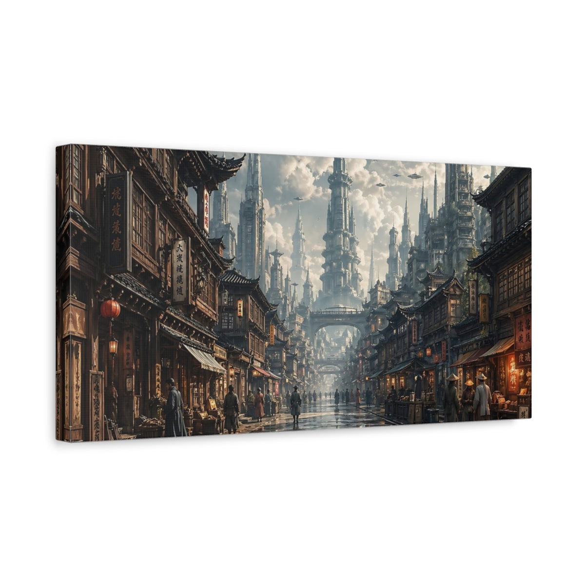 Side Mockup 3. Science Fiction Sci-Fi City Futuristic Cityscape shown as stretched canvas wall art