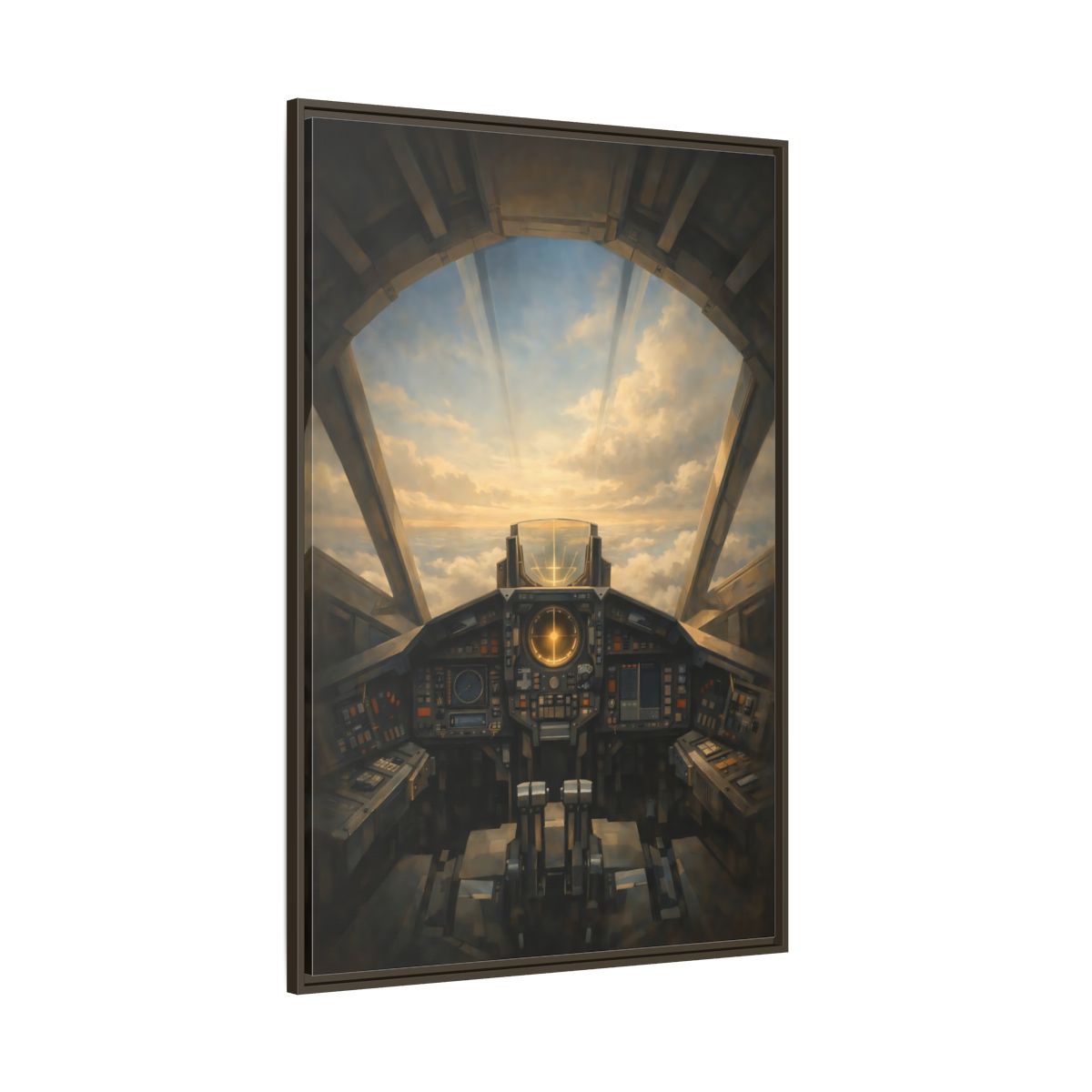 Side Mockup 8. Science Fiction Sci-Fi Cockpit Brown And Orange shown as stretched canvas wall art