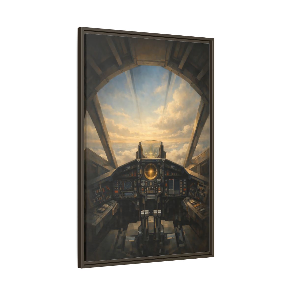 Side Mockup 10. Science Fiction Sci-Fi Cockpit Brown And Orange shown as stretched canvas wall art