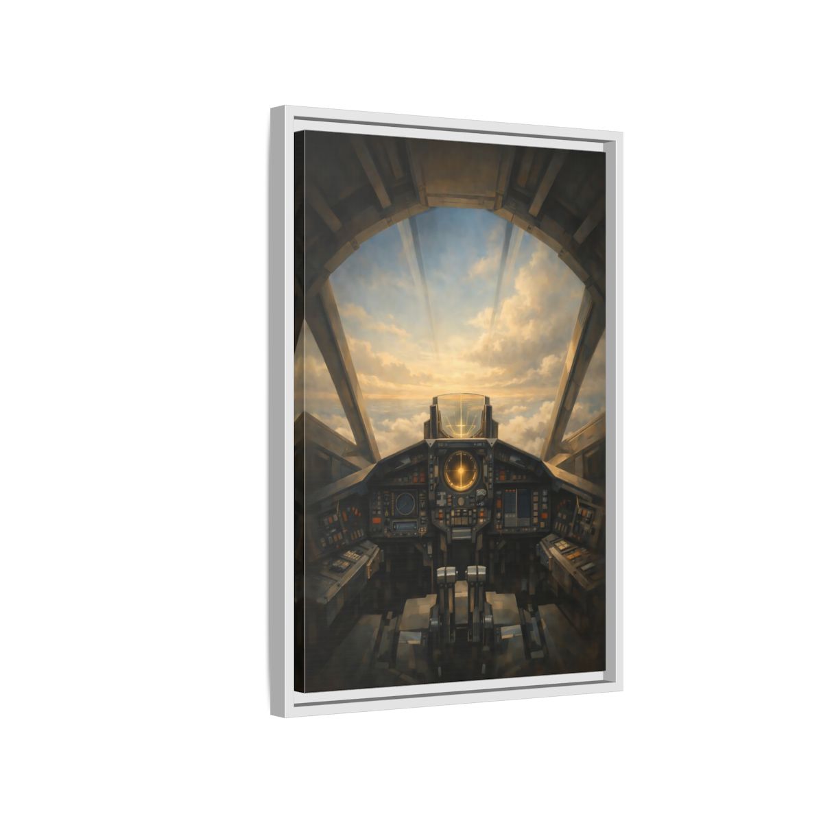 Side Mockup 1. Science Fiction Sci-Fi Cockpit Brown And Orange shown as stretched canvas wall art