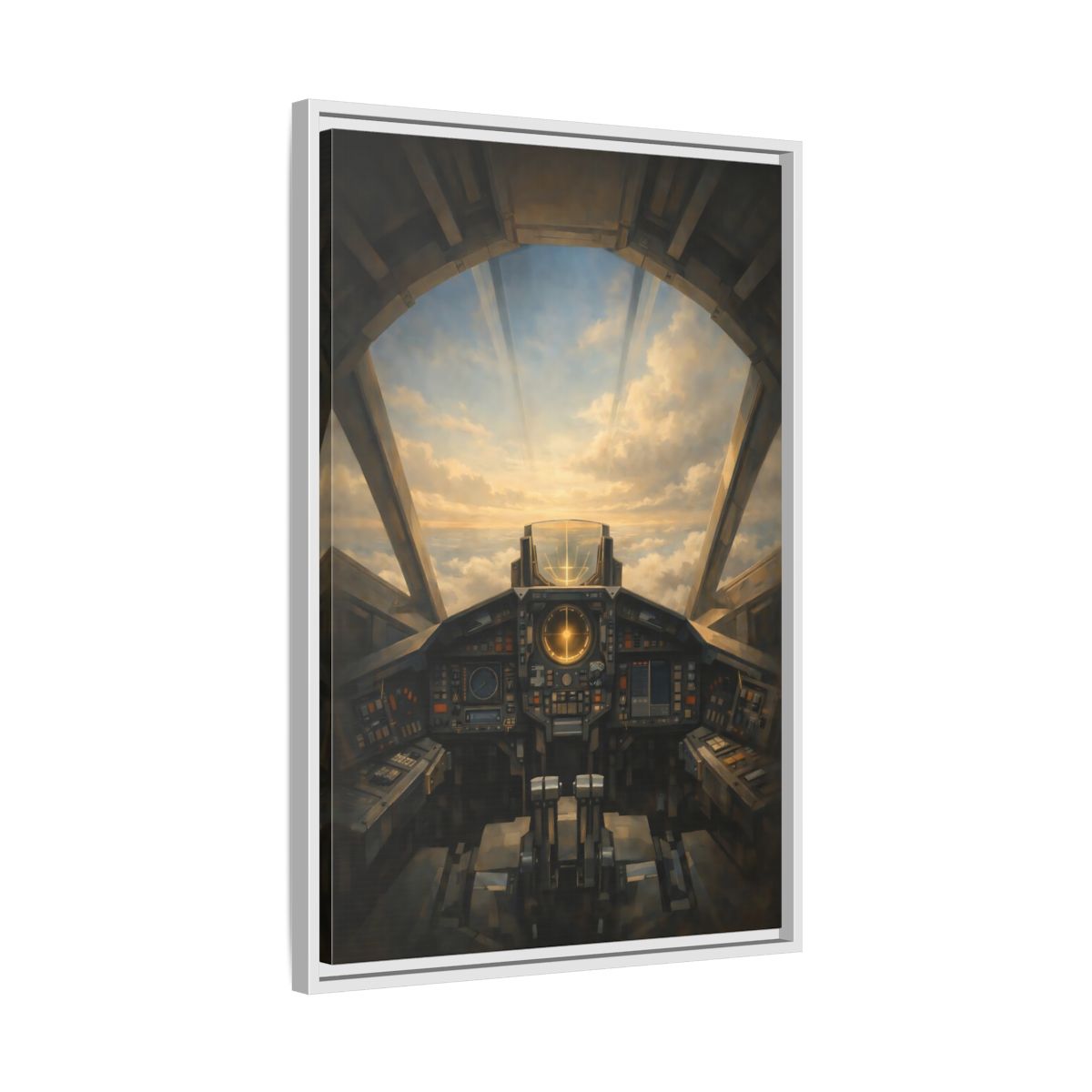 Side Mockup 11. Science Fiction Sci-Fi Cockpit Brown And Orange shown as stretched canvas wall art