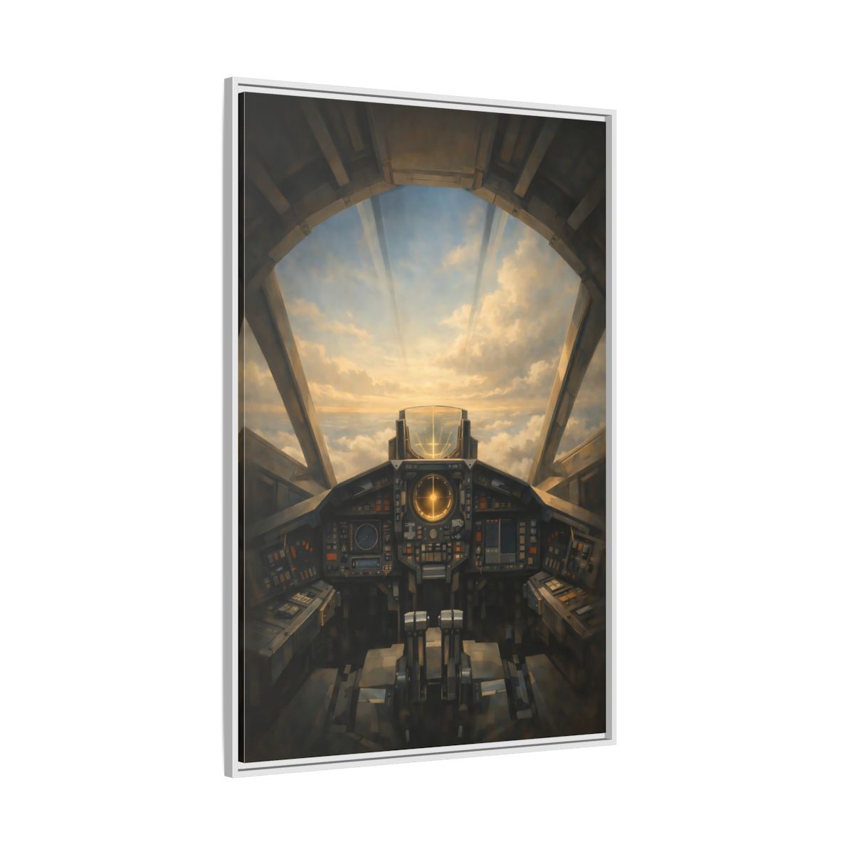 Side Mockup 7. Science Fiction Sci-Fi Cockpit Brown And Orange shown as stretched canvas wall art