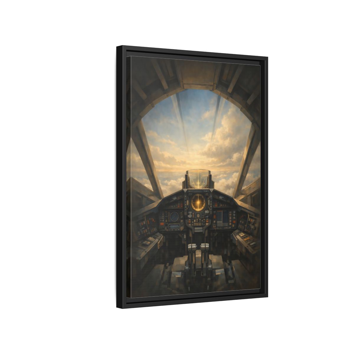 Side Mockup 3. Science Fiction Sci-Fi Cockpit Brown And Orange shown as stretched canvas wall art