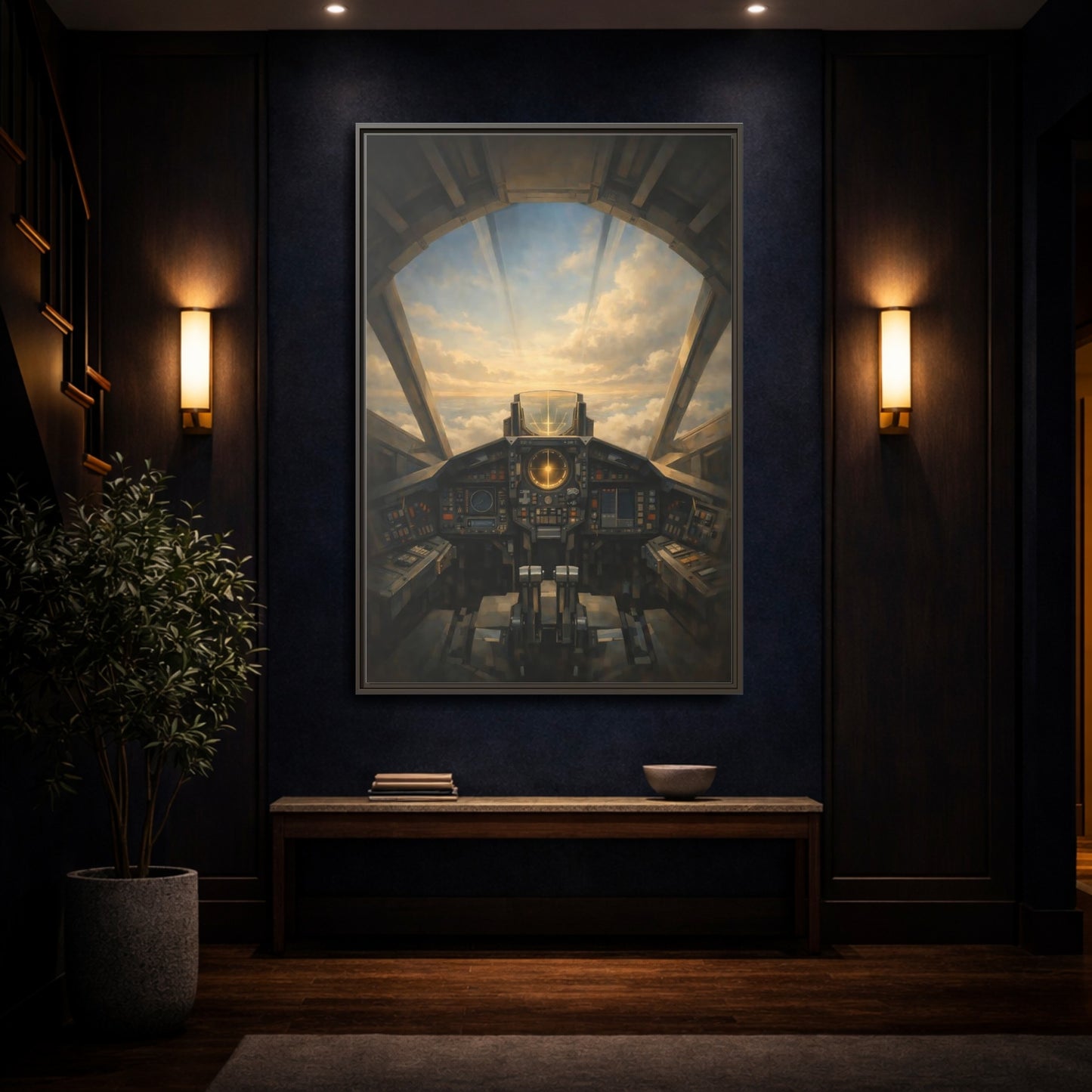 Mockup 3. Science Fiction Sci-Fi Cockpit Brown And Orange shown as stretched canvas wall art