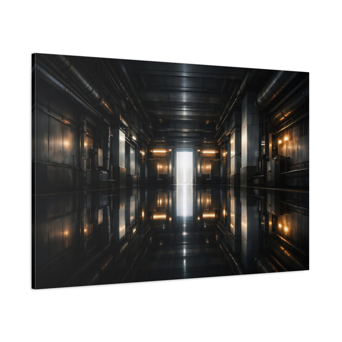 Main Mockup. Science Fiction Sci-Fi Corridor Dark Industrial shown as stretched canvas wall art