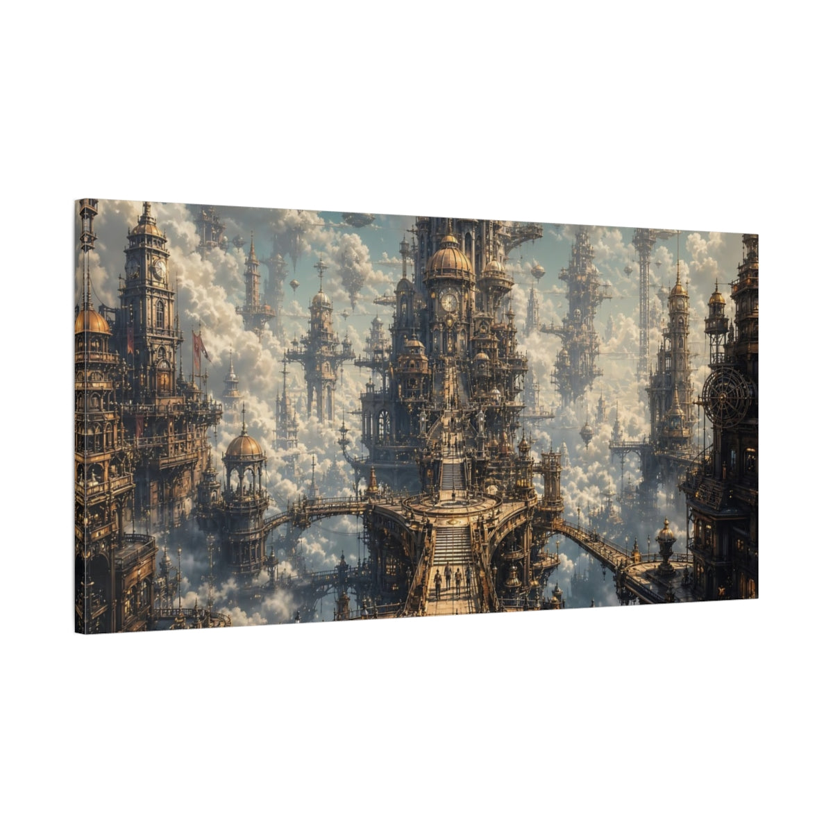 Main Mockup. Science Fiction Sky City Golden Sky City shown as stretched canvas wall art