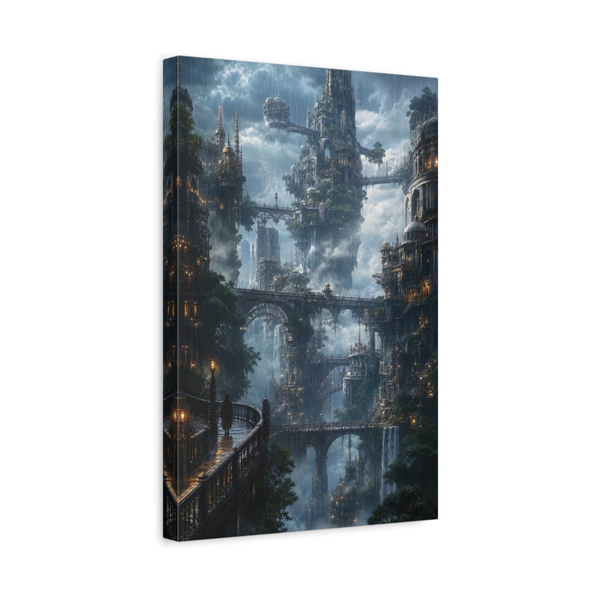 Science Fiction Sky City Misty Canvas Wall Art Print – Living Room Decor, Above Sofa - YesArtYes