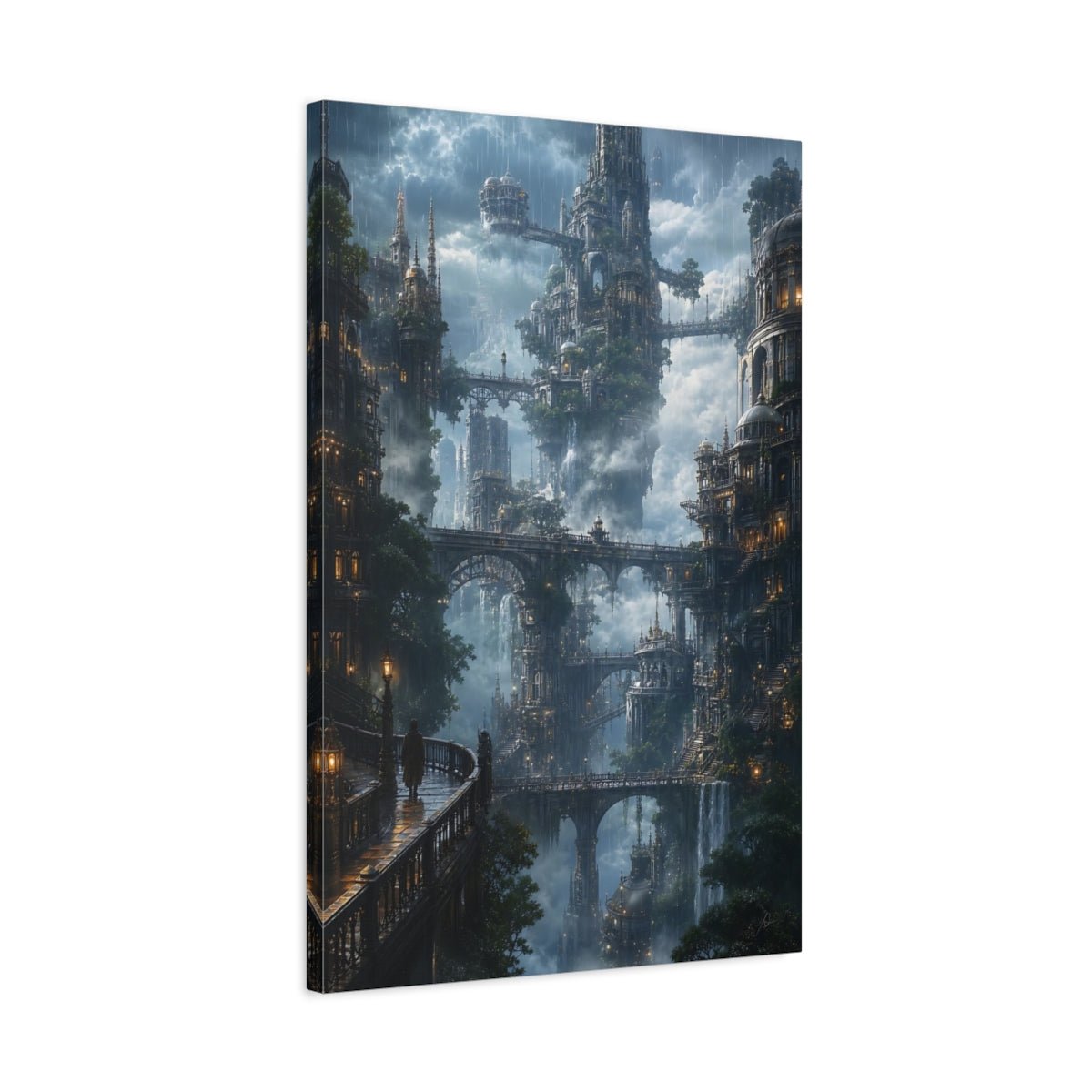 Science Fiction Sky City Misty Canvas Wall Art Print – Living Room Decor, Above Sofa - YesArtYes