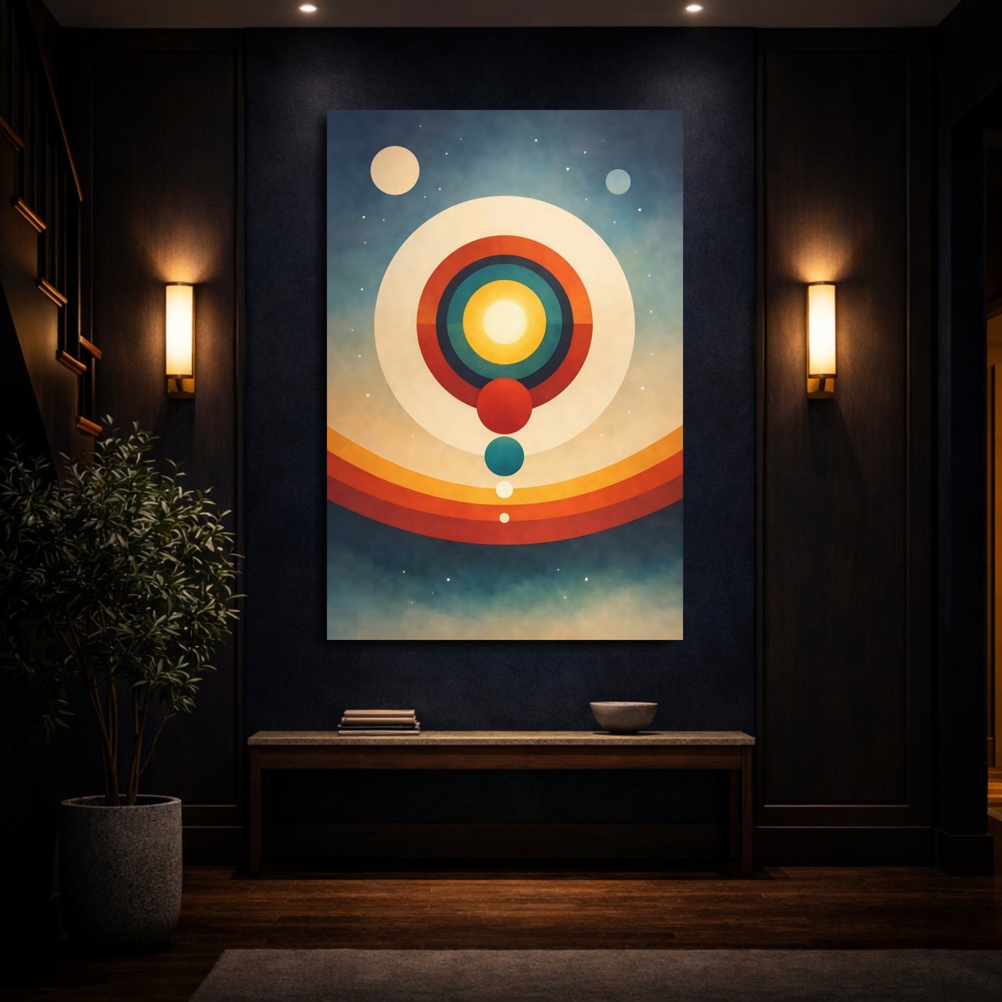 Mockup 3. Science Fiction Solar System Retro Space Art shown as stretched canvas wall art