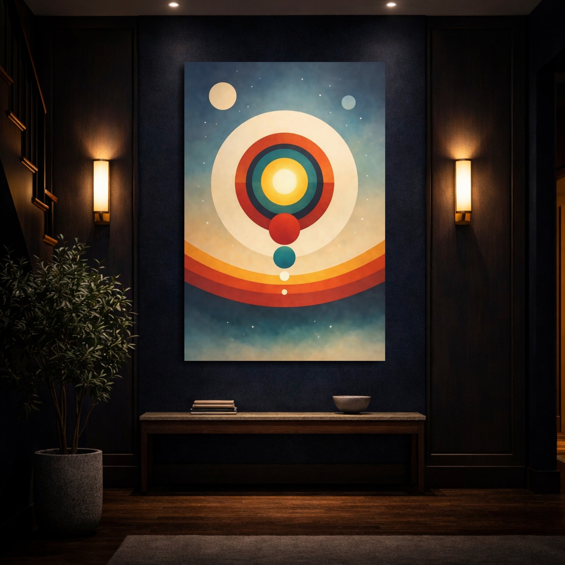 Mockup 3. Science Fiction Solar System Retro Space Art shown as stretched canvas wall art