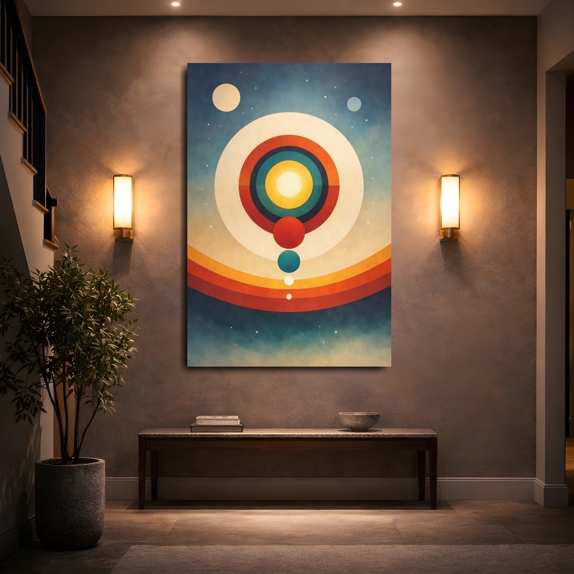 Mockup 4. Science Fiction Solar System Retro Space Art shown as stretched canvas wall art