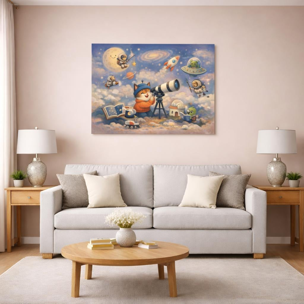Science Fiction Space Animals Dreamy Space Art shown as canvas wall art in a modern living room