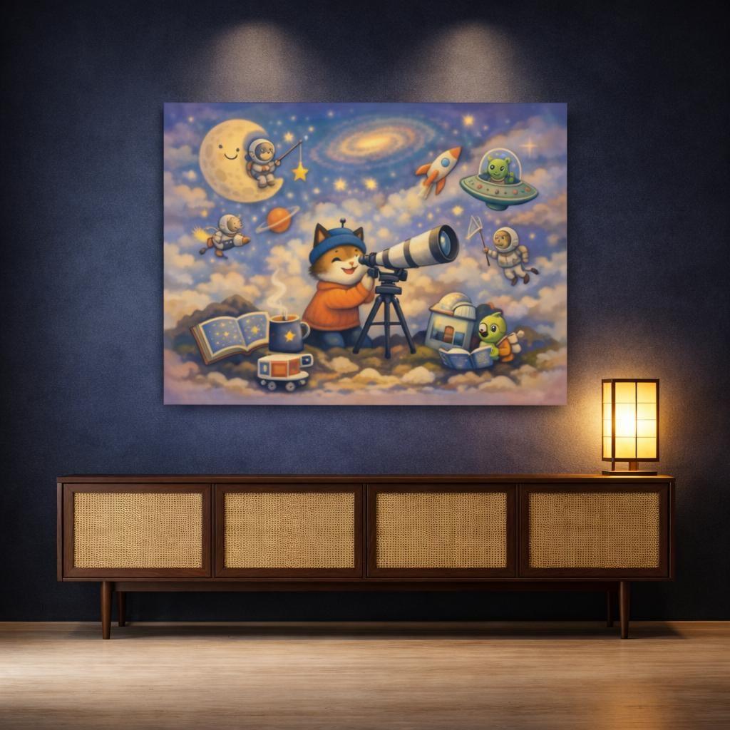 Science Fiction Space Animals Dreamy Space Art shown as canvas wall art in a sophisticated contemporary living space