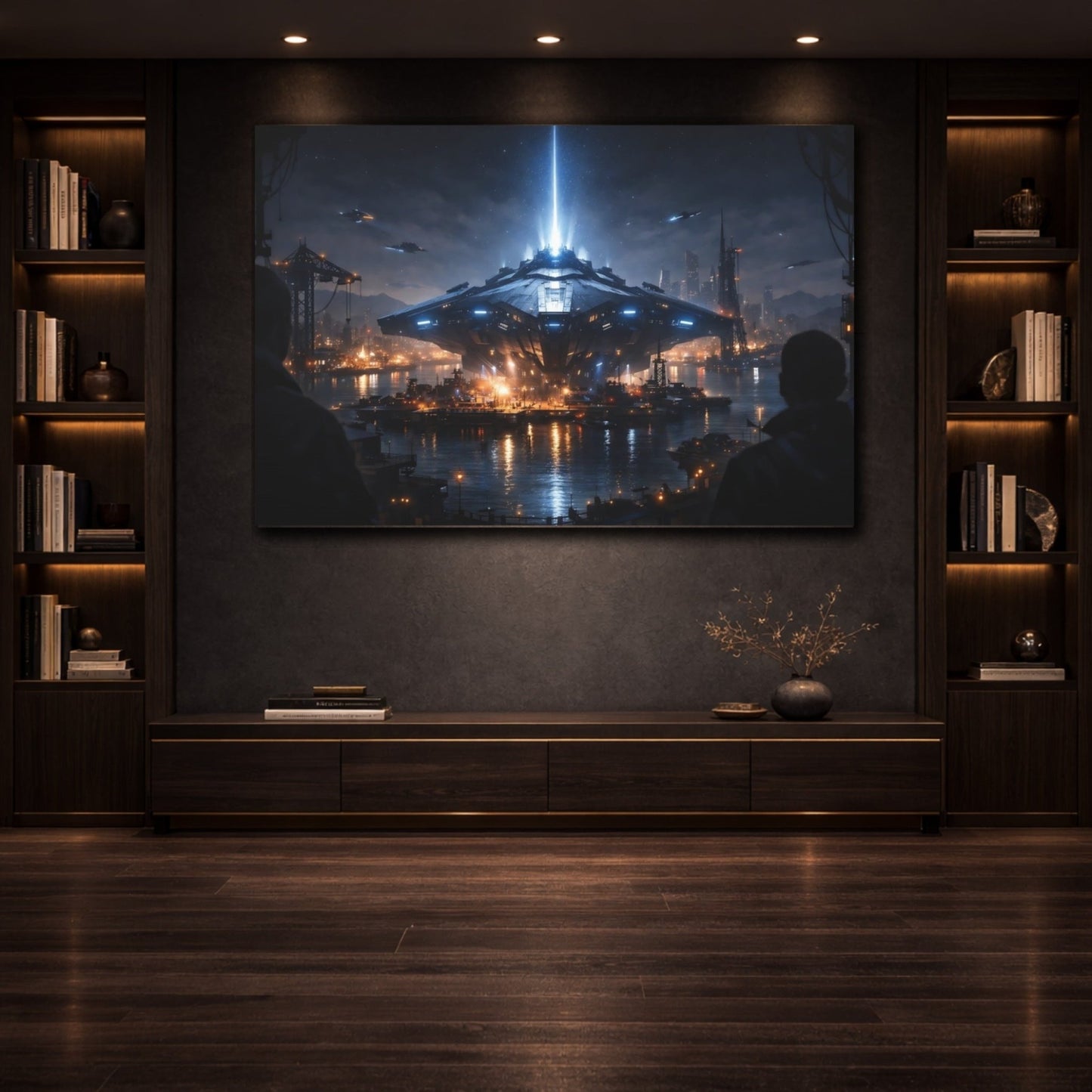 Science Fiction Spaceship Sci - Fi Cityscape - Canvas Wall Art Print - YesArtYes