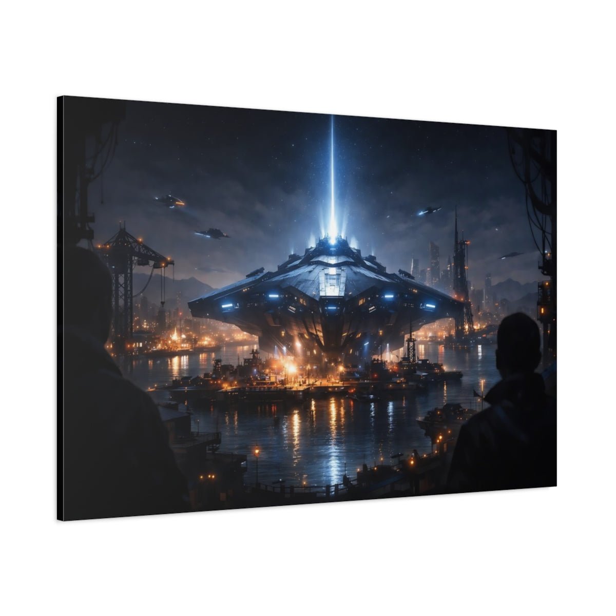 Science Fiction Spaceship Sci - Fi Cityscape - Canvas Wall Art Print - YesArtYes