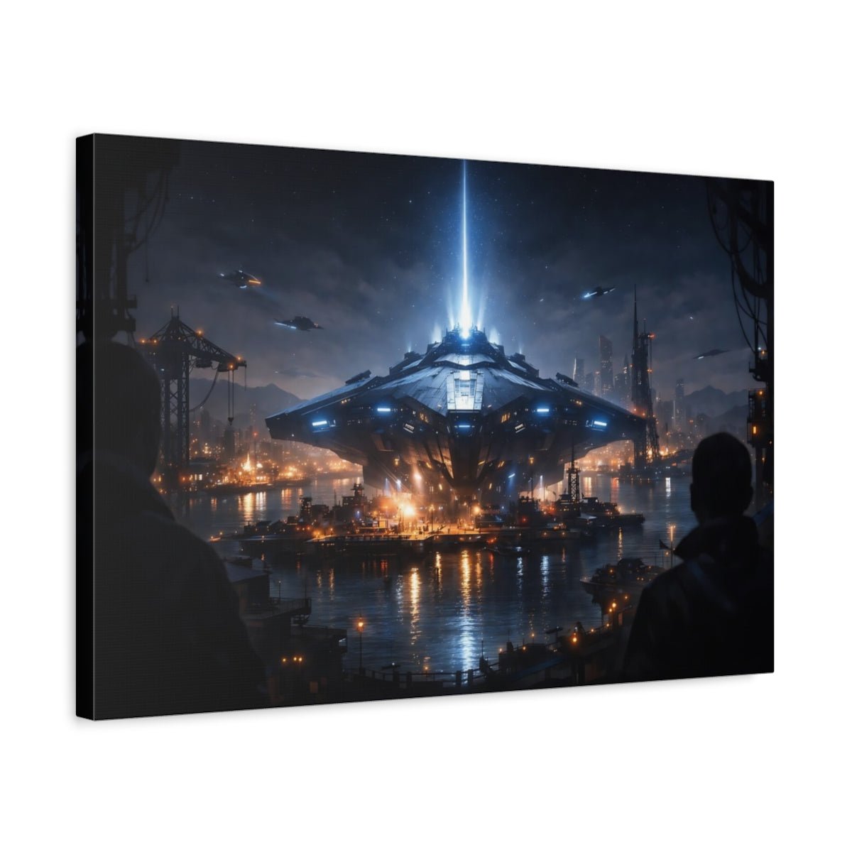Science Fiction Spaceship Sci - Fi Cityscape - Canvas Wall Art Print - YesArtYes