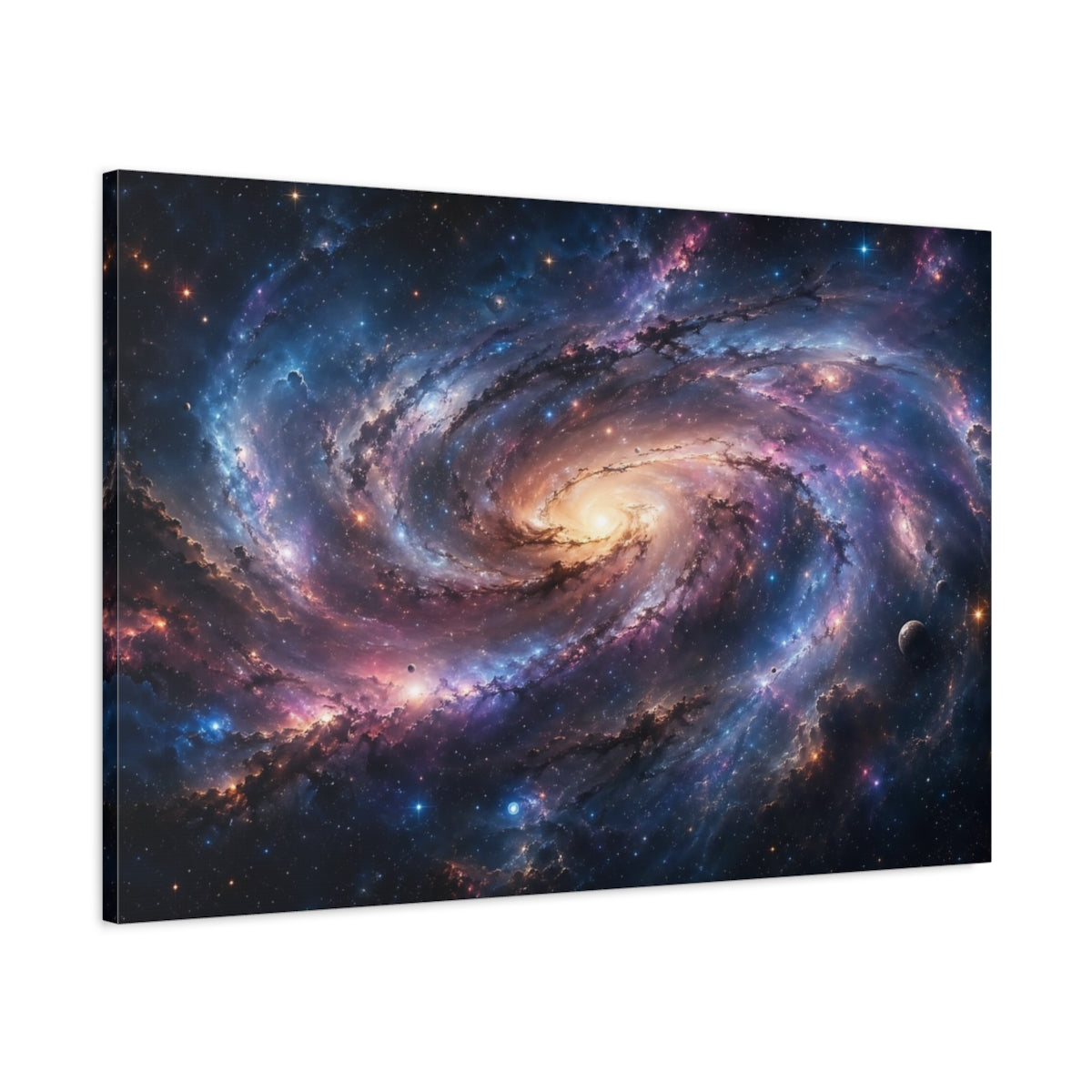 Main Mockup. Science Fiction Spiral Galaxy Colorful Galaxy shown as stretched canvas wall art