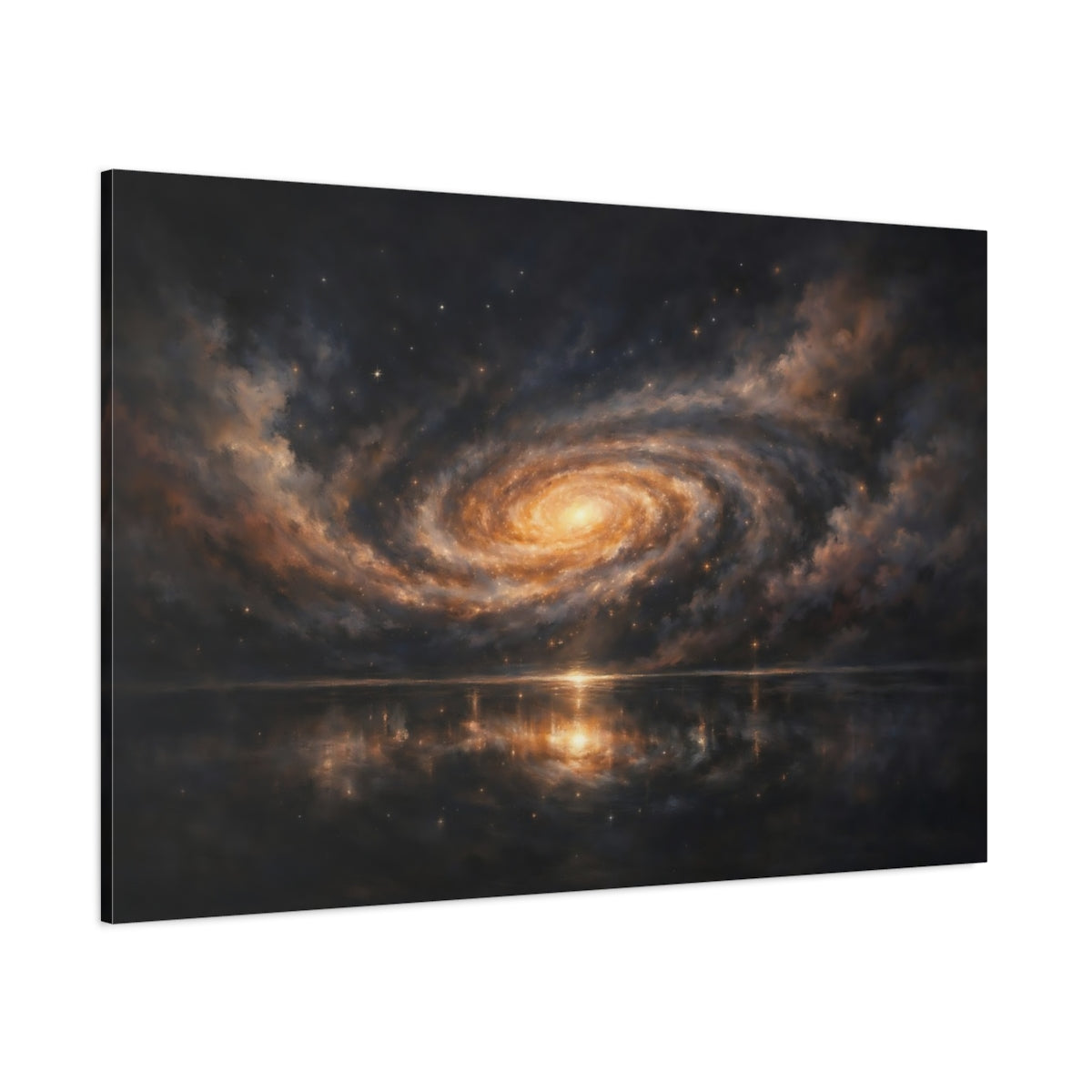 Main Mockup. Science Fiction Spiral Galaxy Dark Orange Galaxy shown as stretched canvas wall art