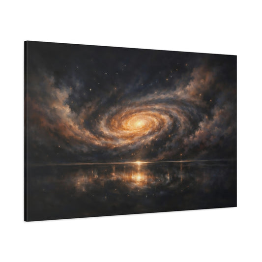 Main Mockup. Science Fiction Spiral Galaxy Dark Orange Galaxy shown as stretched canvas wall art