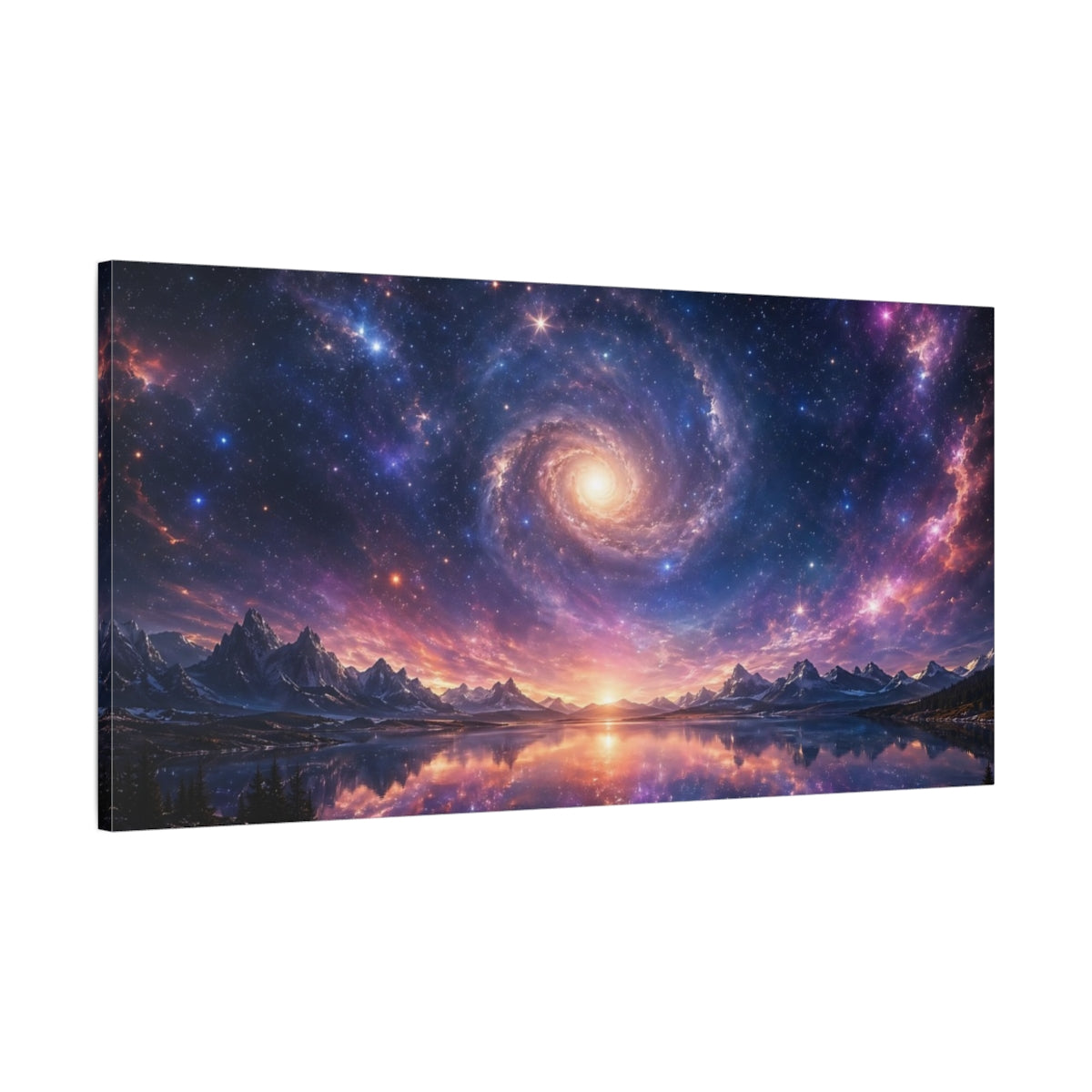 Main Mockup. Science Fiction Spiral Galaxy Purple Galaxy shown as stretched canvas wall art