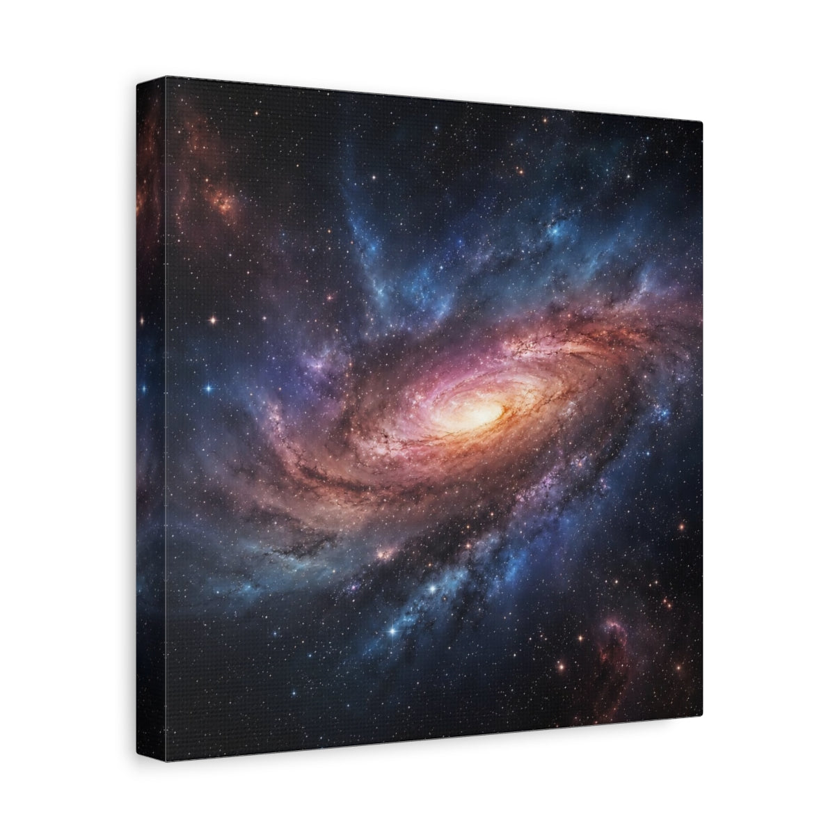 Side Mockup 8. Science Fiction Spiral Galaxy Purple Orange Galaxy shown as stretched canvas wall art