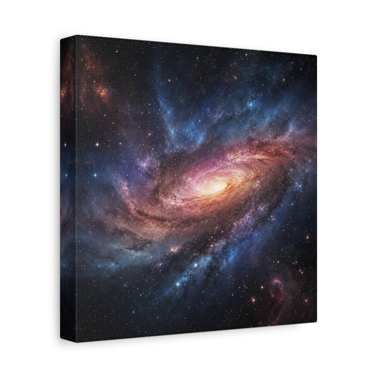 Side Mockup 9. Science Fiction Spiral Galaxy Purple Orange Galaxy shown as stretched canvas wall art