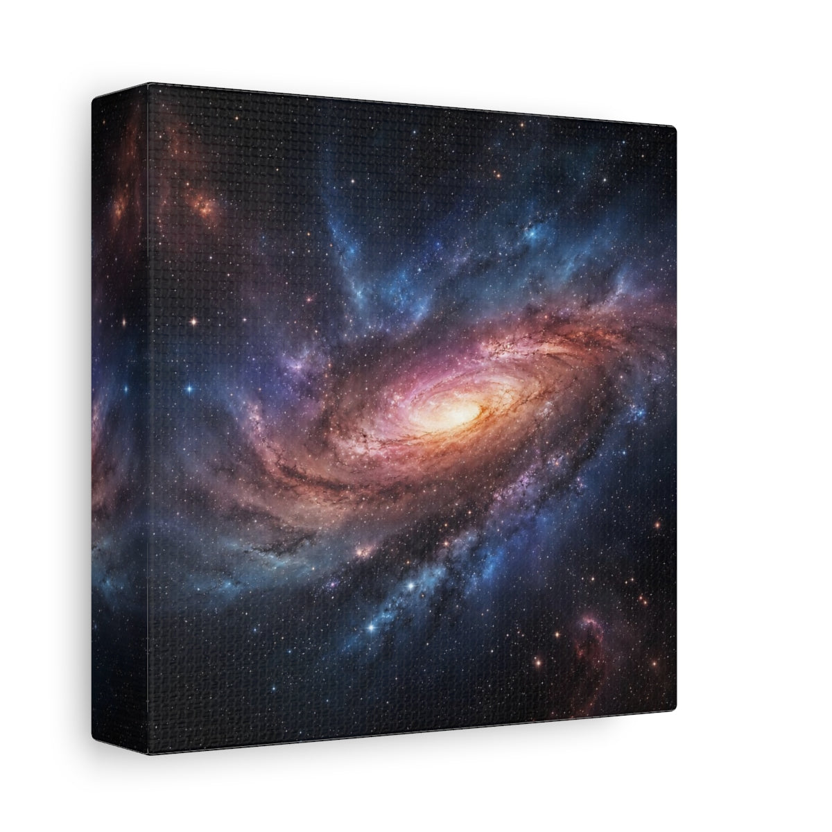 Side Mockup 2. Science Fiction Spiral Galaxy Purple Orange Galaxy shown as stretched canvas wall art