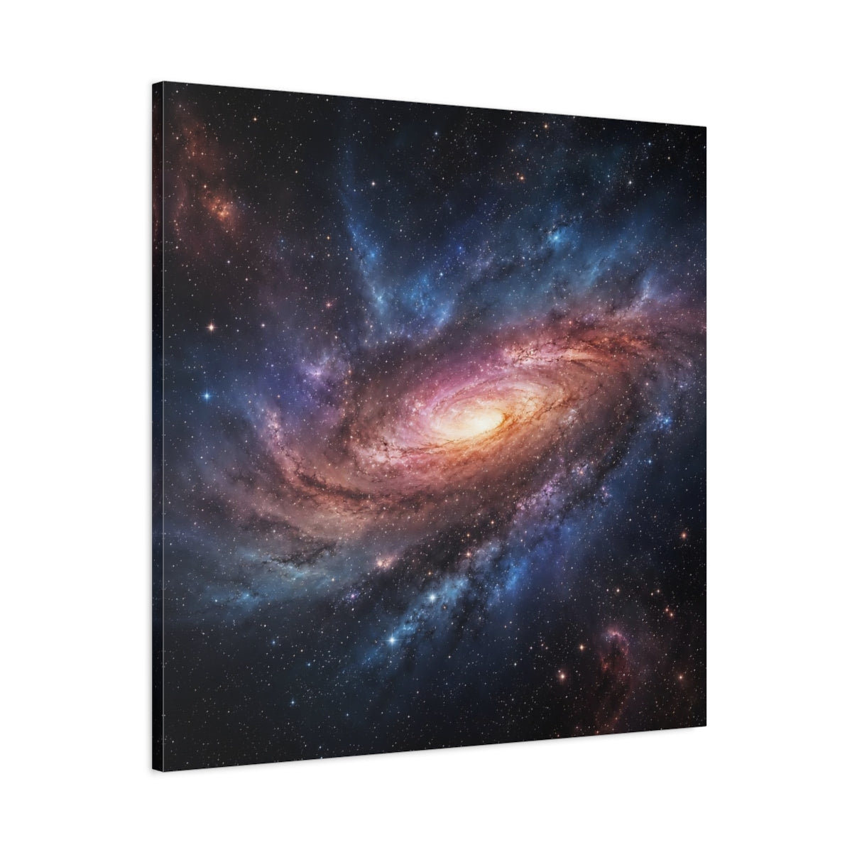 Main Mockup. Science Fiction Spiral Galaxy Purple Orange Galaxy shown as stretched canvas wall art