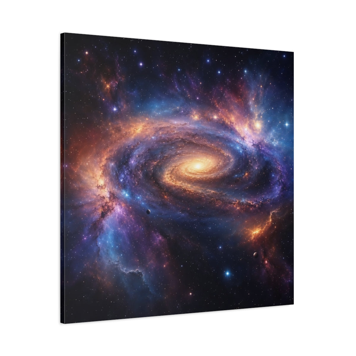 Side Mockup 1. Science Fiction Spiral Galaxy Vibrant Galaxy shown as stretched canvas wall art