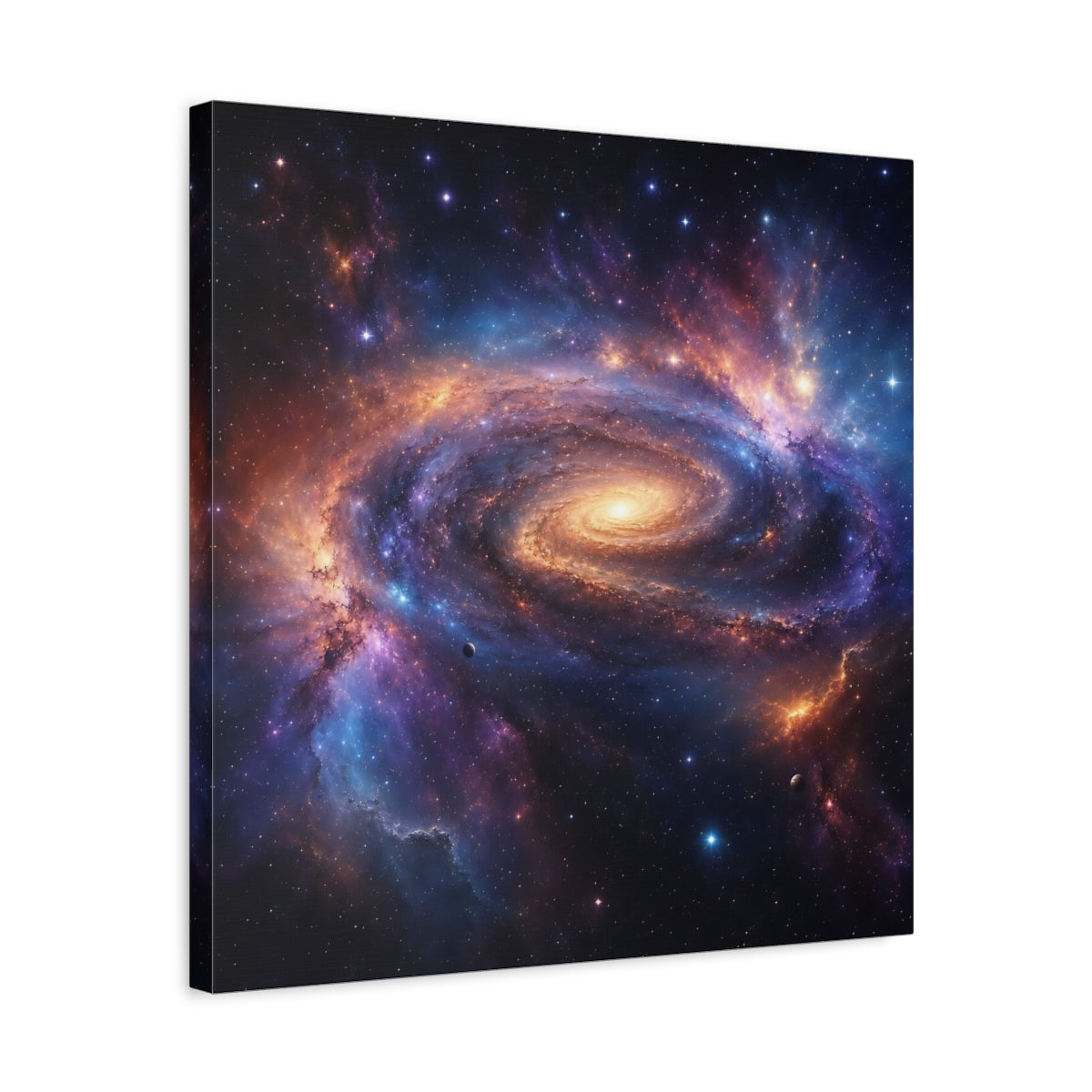 Side Mockup 5. Science Fiction Spiral Galaxy Vibrant Galaxy shown as stretched canvas wall art