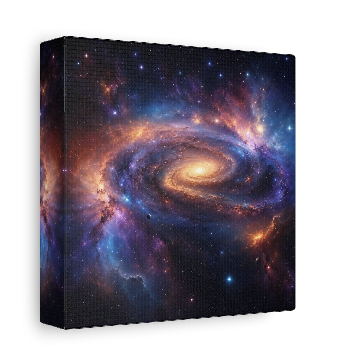 Side Mockup 2. Science Fiction Spiral Galaxy Vibrant Galaxy shown as stretched canvas wall art