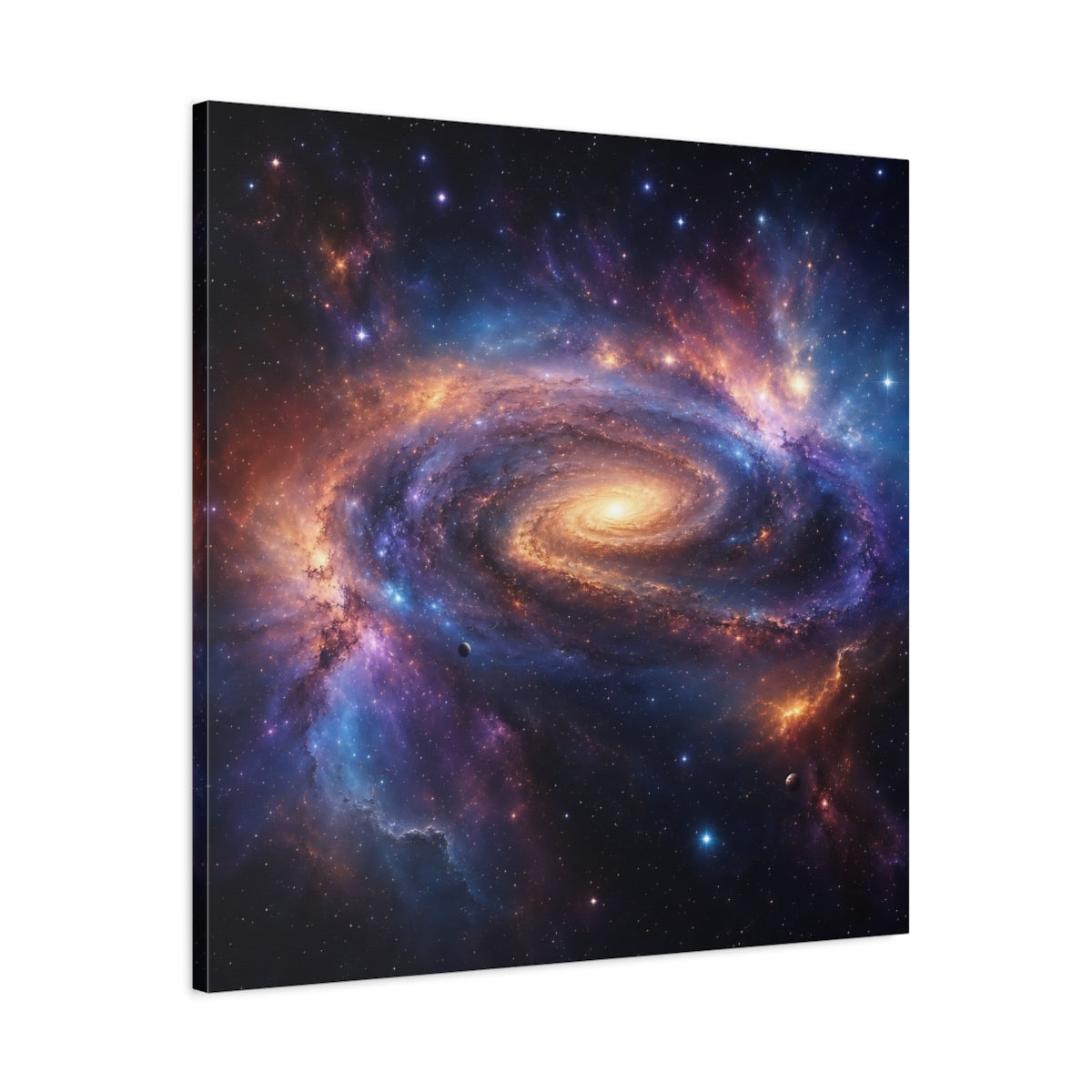 Side Mockup 3. Science Fiction Spiral Galaxy Vibrant Galaxy shown as stretched canvas wall art
