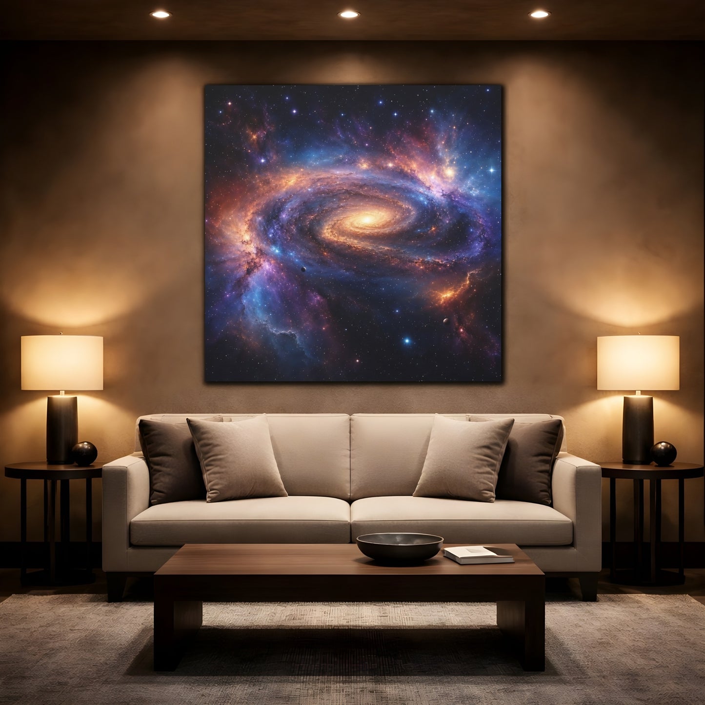 Mockup 2. Science Fiction Spiral Galaxy Vibrant Galaxy shown as stretched canvas wall art