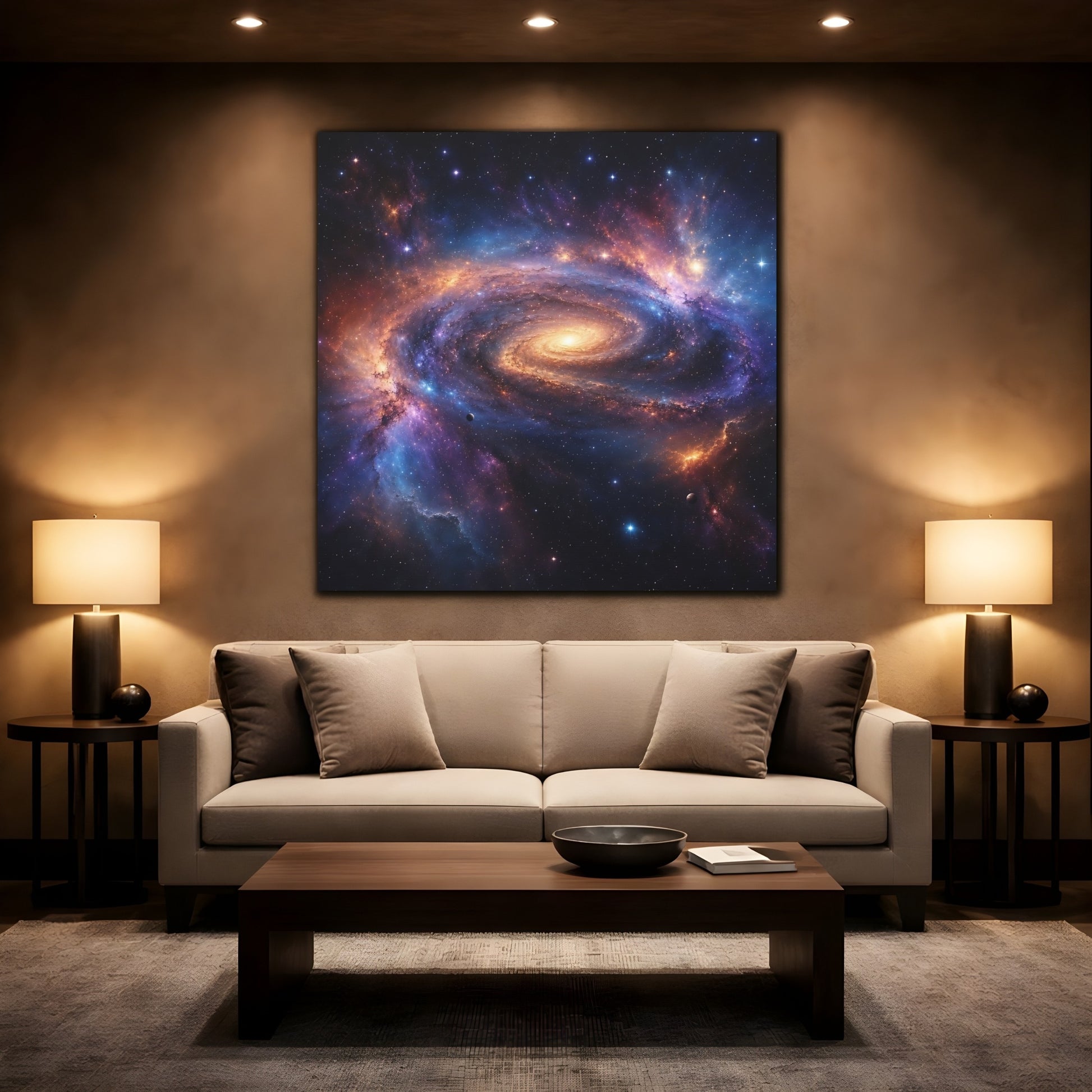 Mockup 2. Science Fiction Spiral Galaxy Vibrant Galaxy shown as stretched canvas wall art