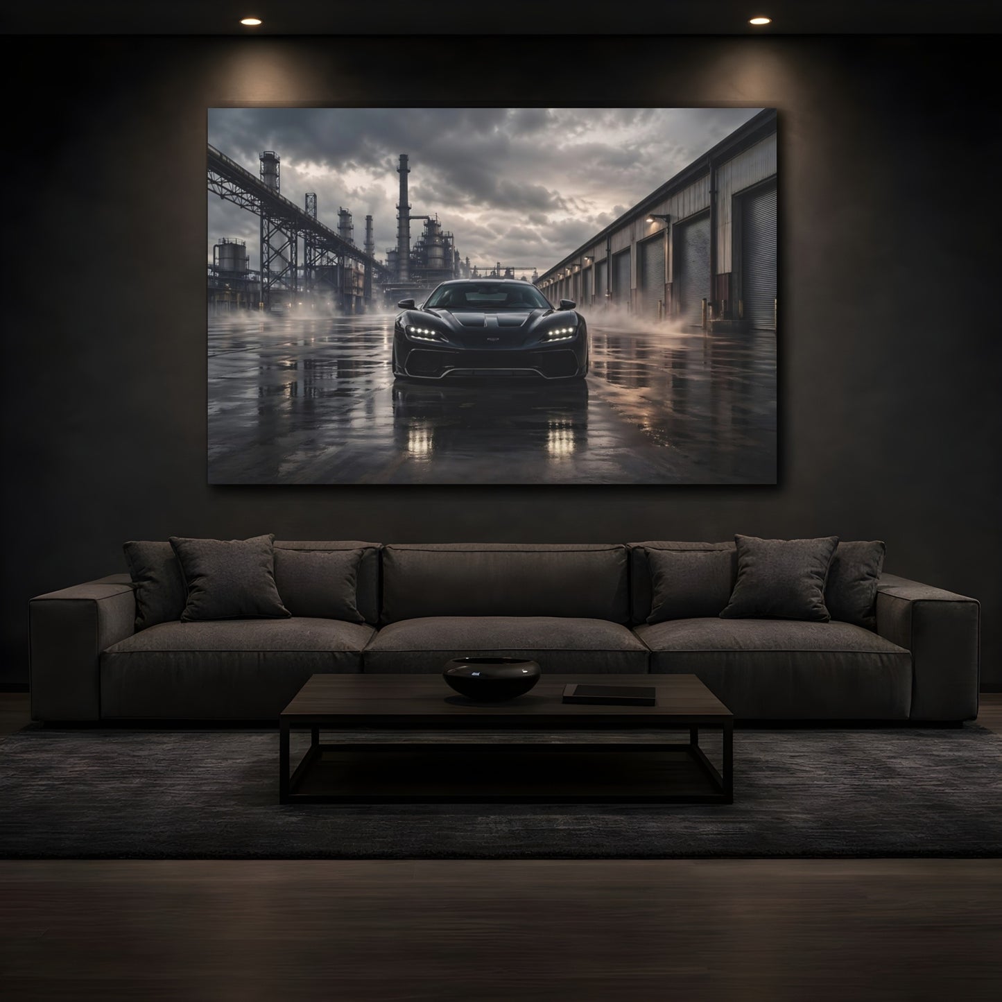 Mockup 4. Science Fiction Sports Car Black Car Dark shown as stretched canvas wall art