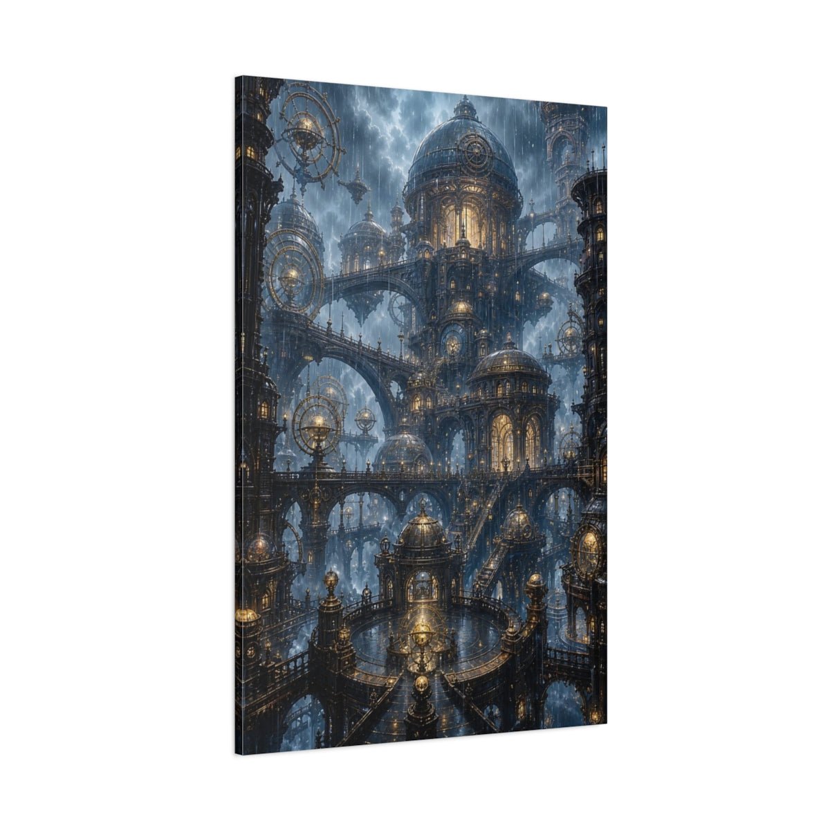 Science Fiction Steampunk City Blue And Canvas Wall Art Print – Living Room, Above Couch - YesArtYes
