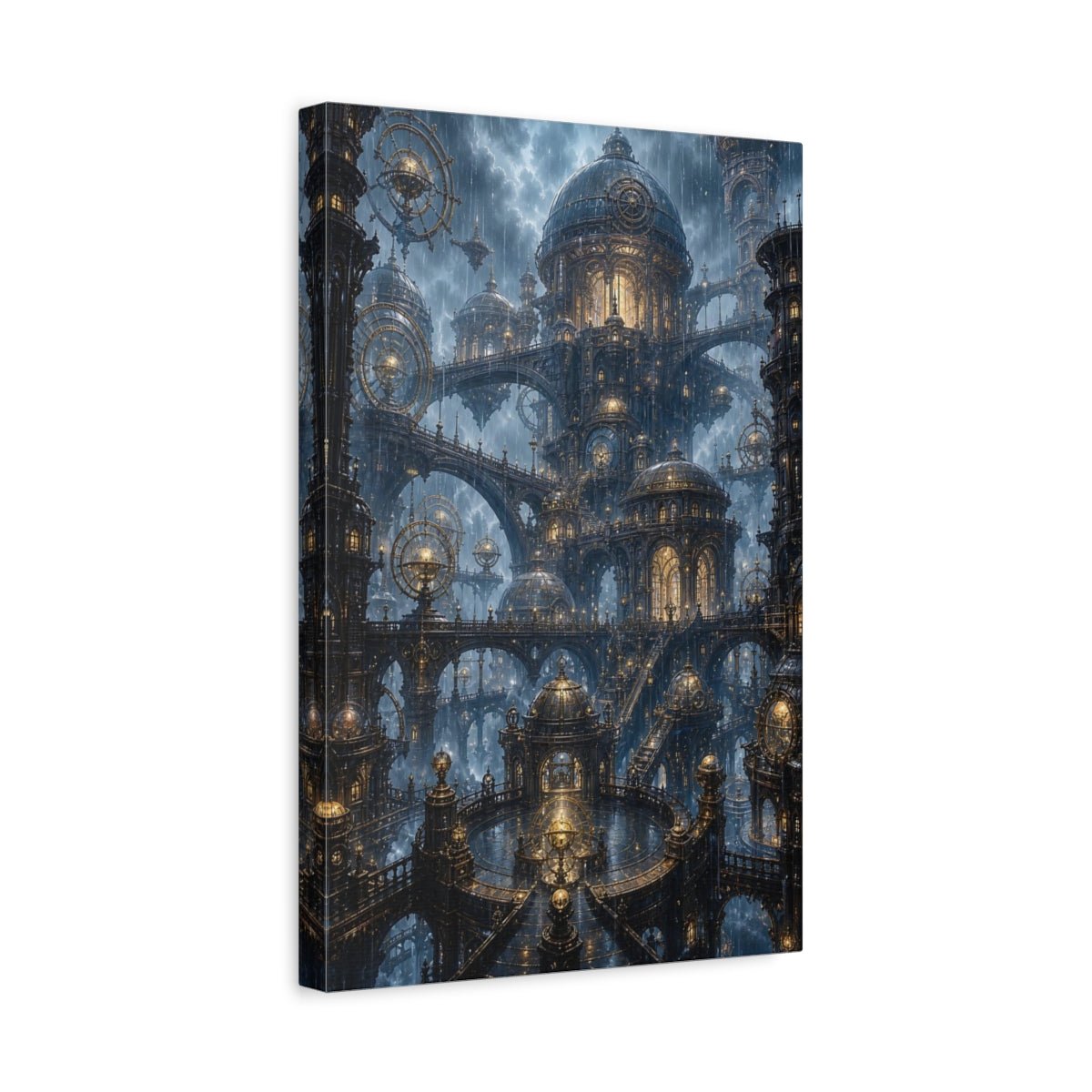 Science Fiction Steampunk City Blue And Canvas Wall Art Print – Living Room, Above Couch - YesArtYes