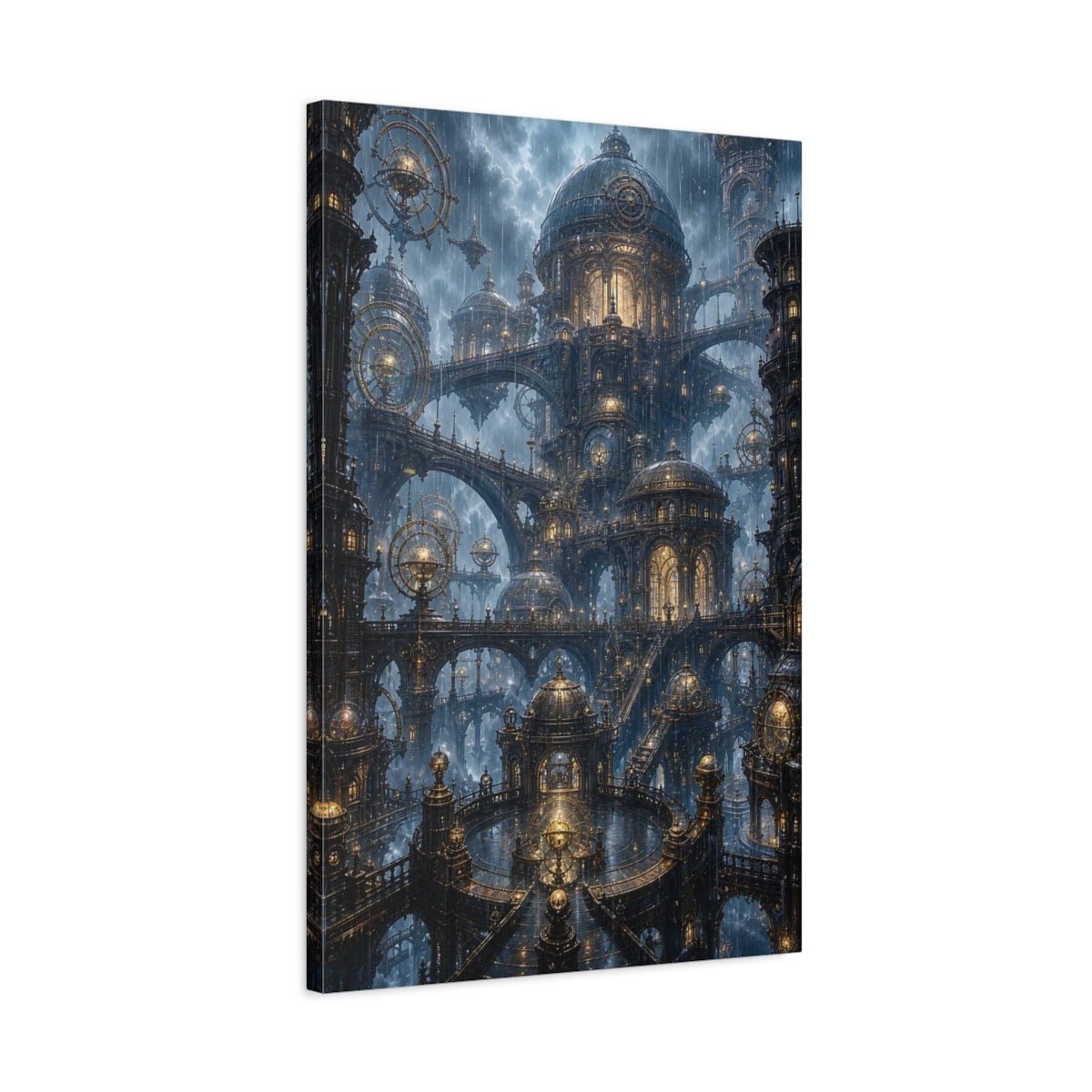 Science Fiction Steampunk City Blue And Canvas Wall Art Print – Living Room, Above Couch - YesArtYes