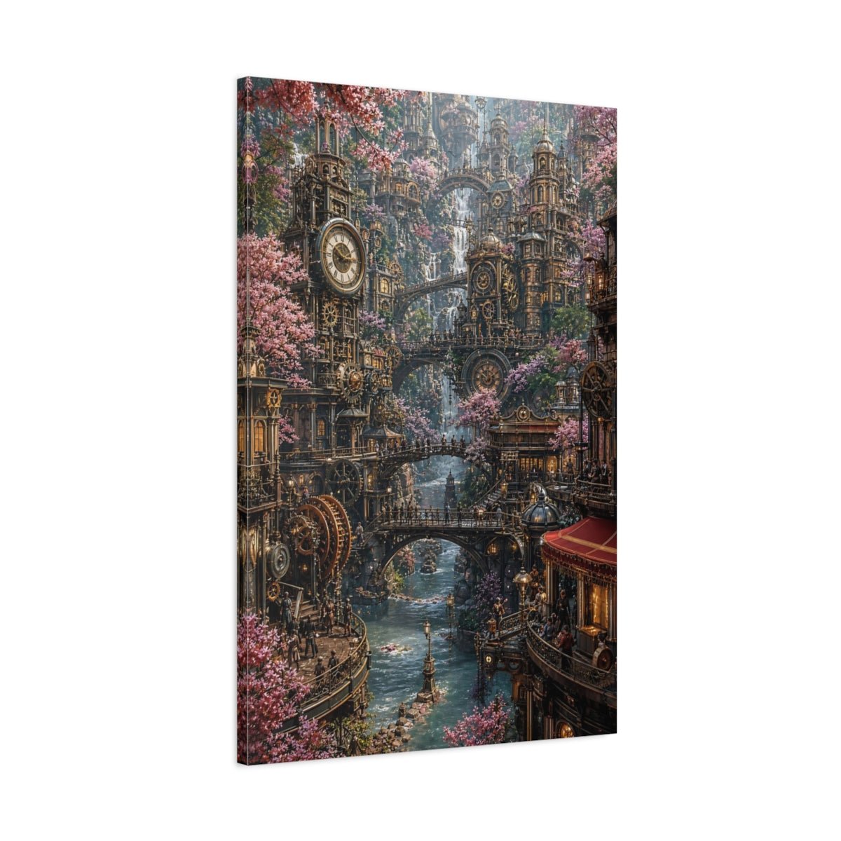 Science Fiction Steampunk City Bronze Pink Canvas Print – Living Room, Above Fireplace, - YesArtYes