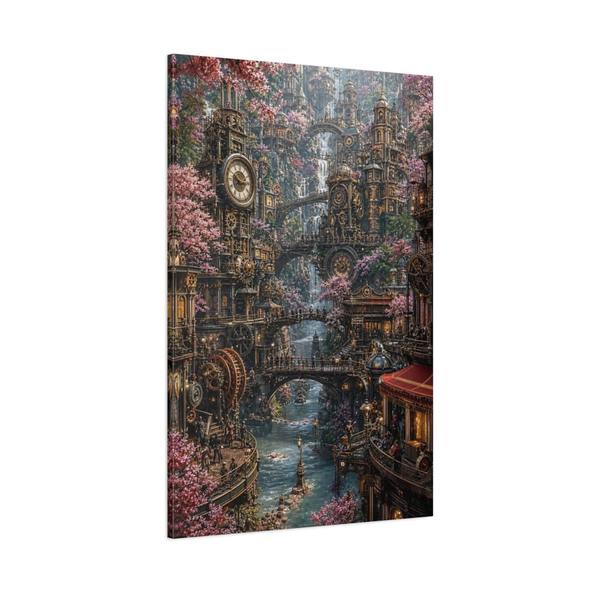 Science Fiction Steampunk City Bronze Pink Canvas Print – Living Room, Above Fireplace, - YesArtYes