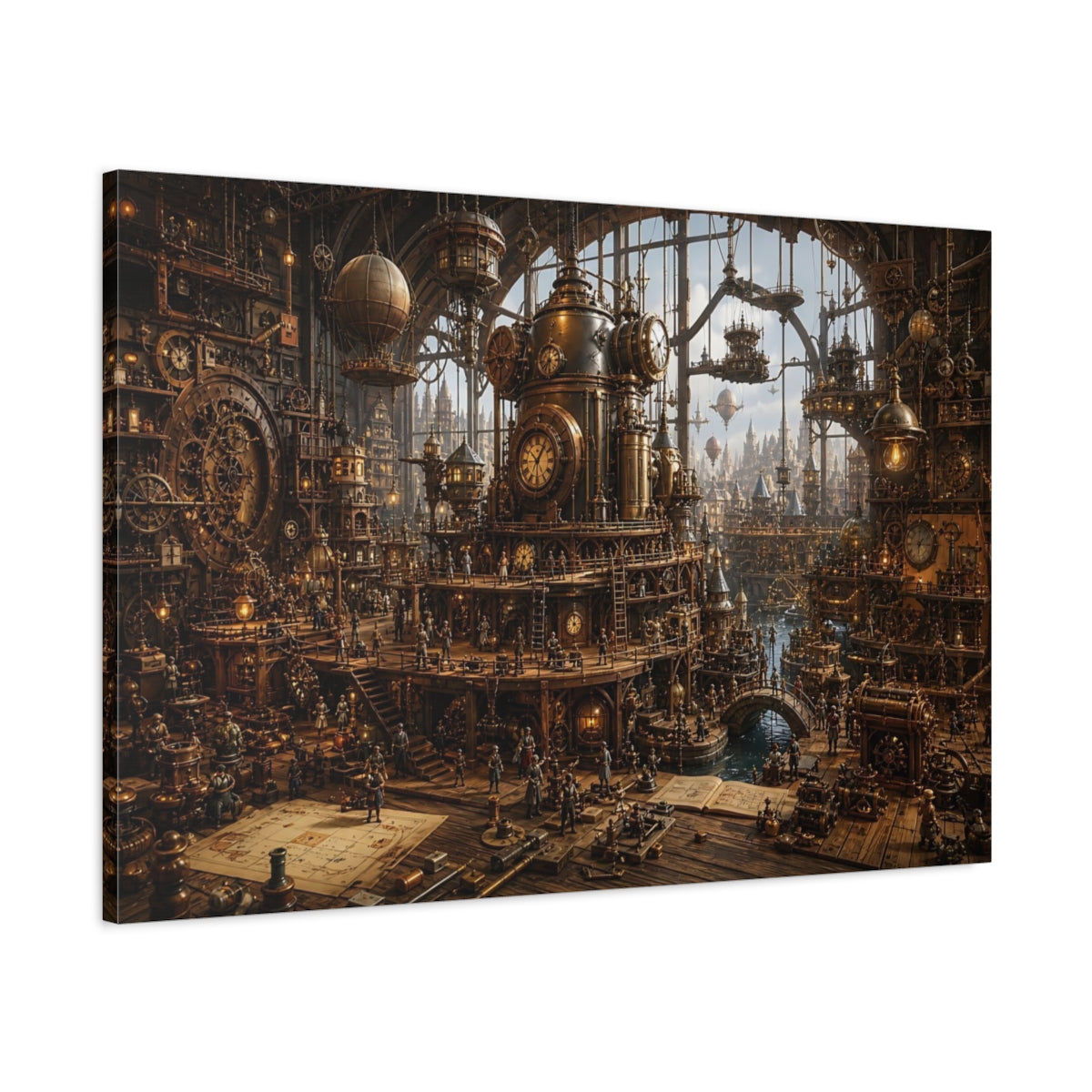 Main Mockup. Science Fiction Steampunk City Bronze Steampunk shown as stretched canvas wall art